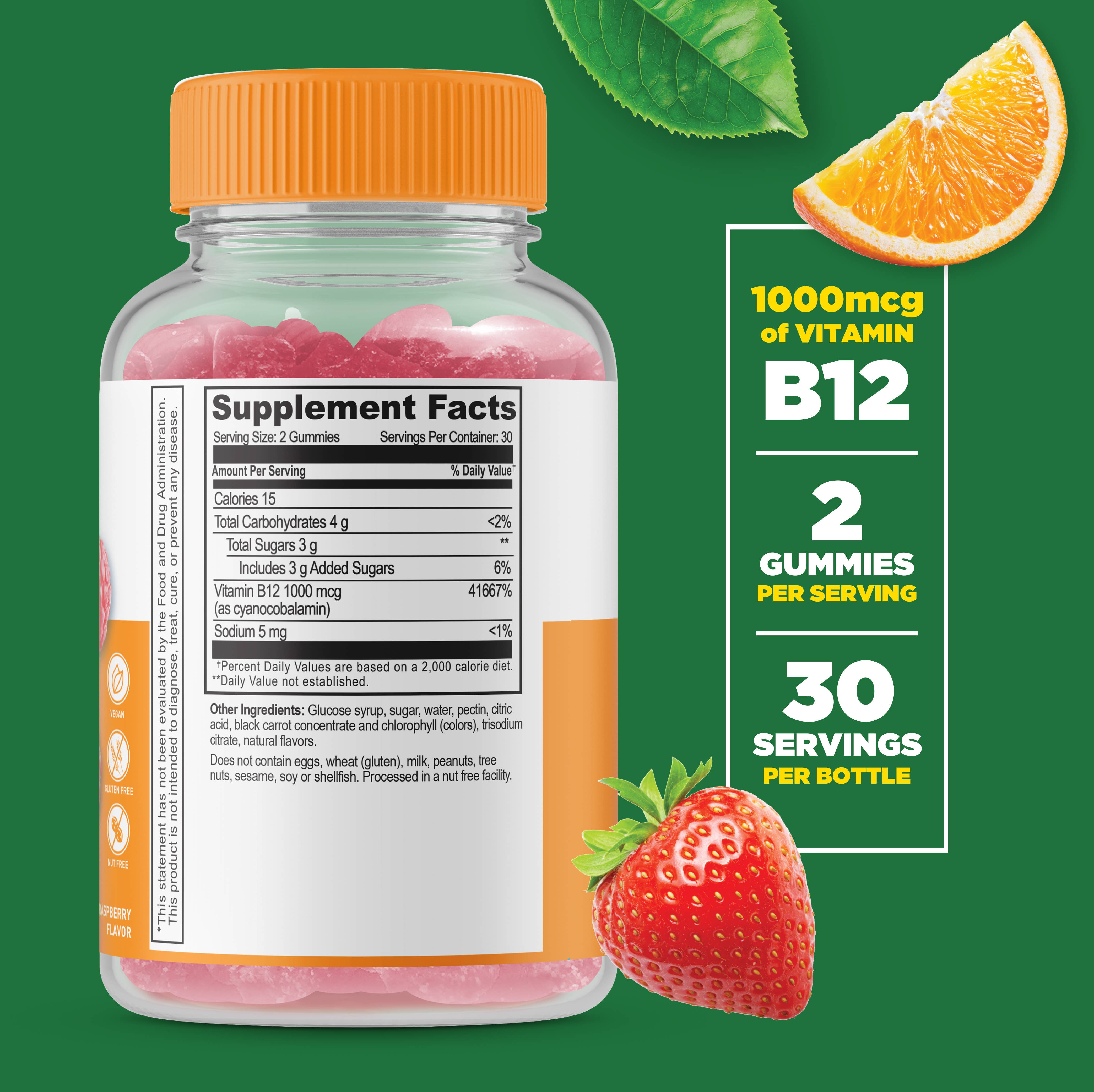 Lifeable Vitamin B12 1,000 mcg Gummies, Energy & Mood Boost: Raspberry Flavor / 60 Gummies