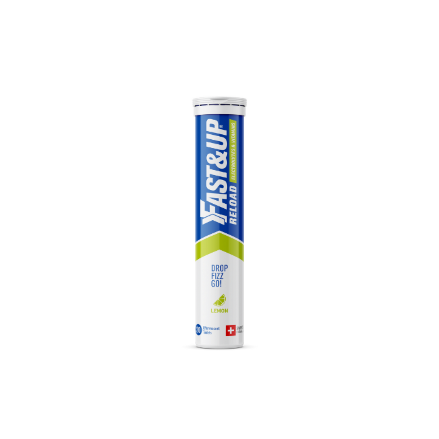 Fast&amp;Up Reload Electrolytes Lemon 20 effervescent tablets for hydration and muscle support.