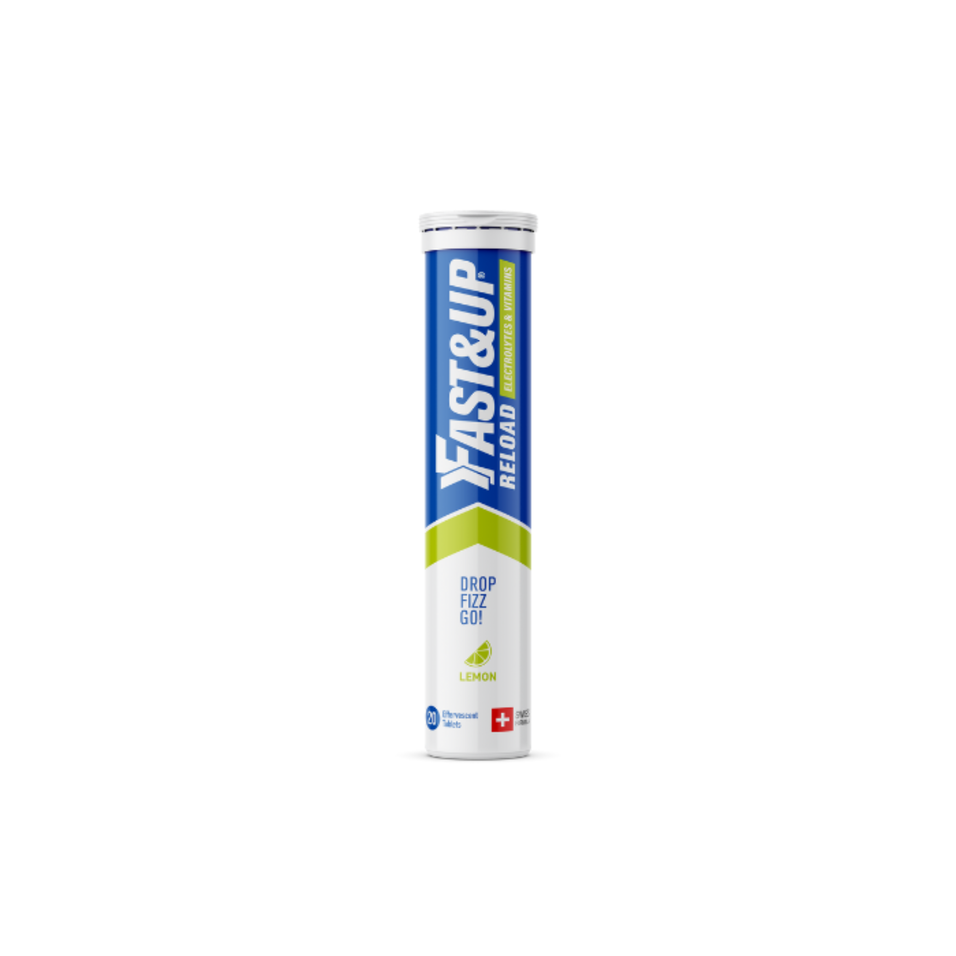 Fast&amp;Up Reload Electrolytes Lemon 20 effervescent tablets for hydration and muscle support.