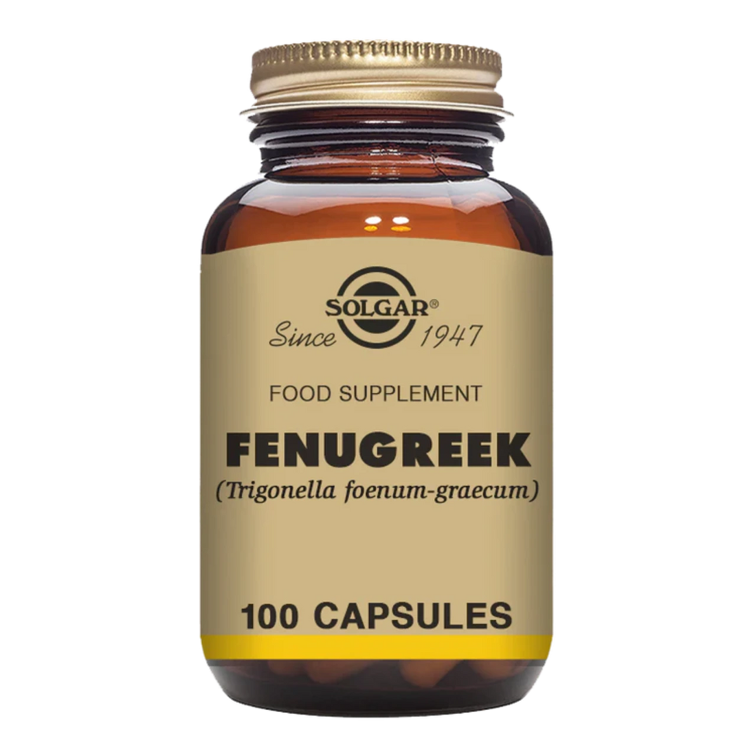 Solgar Fenugreek Vegetable Capsules - 150 mg extract and 370 mg powder, suitable for vegans and vegetarians.
