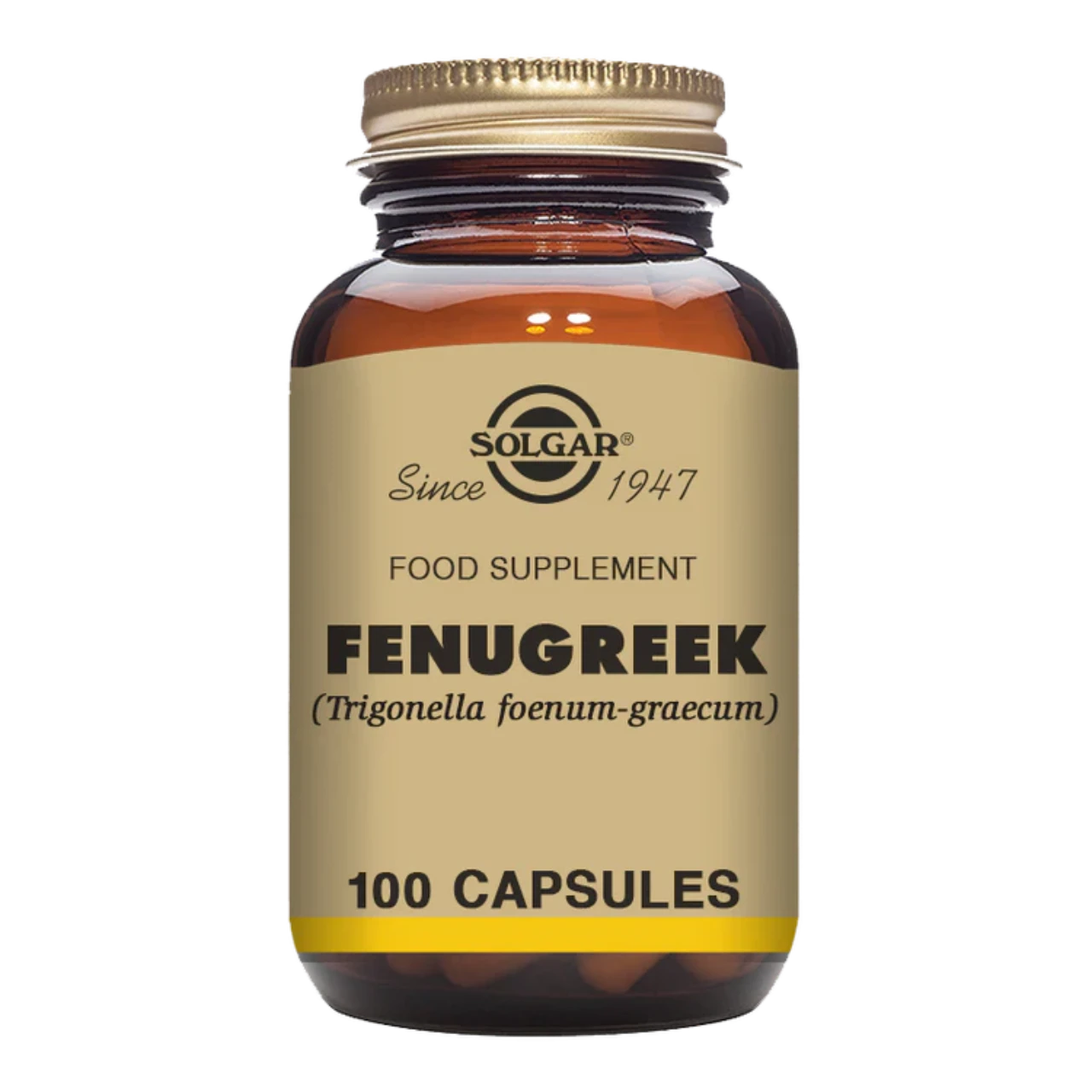 Solgar Fenugreek Vegetable Capsules - 150 mg extract and 370 mg powder, suitable for vegans and vegetarians.