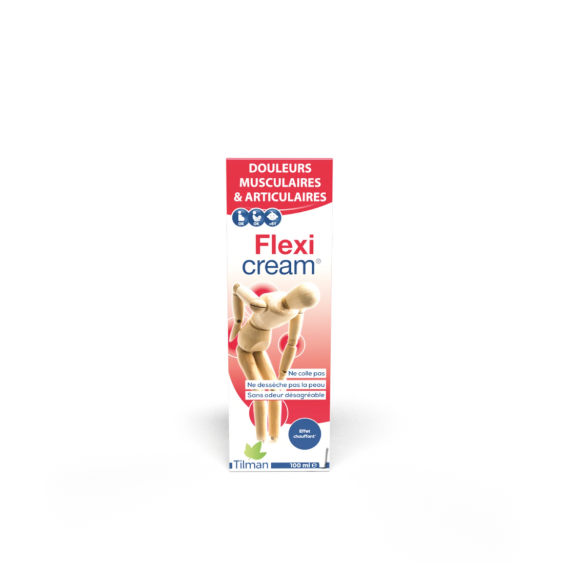 Flexicream tube for muscular pain relief without smell or stickiness.