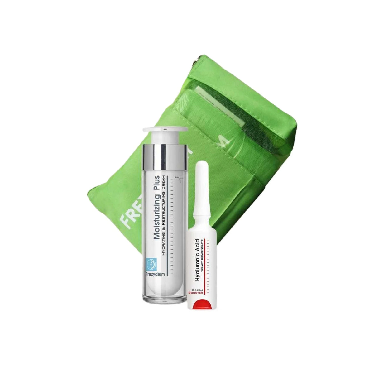 Frezyderm AA 30+ Beauty Pack with hydrating cream, hyaluronic acid booster, and tote bag for advanced anti-aging care.