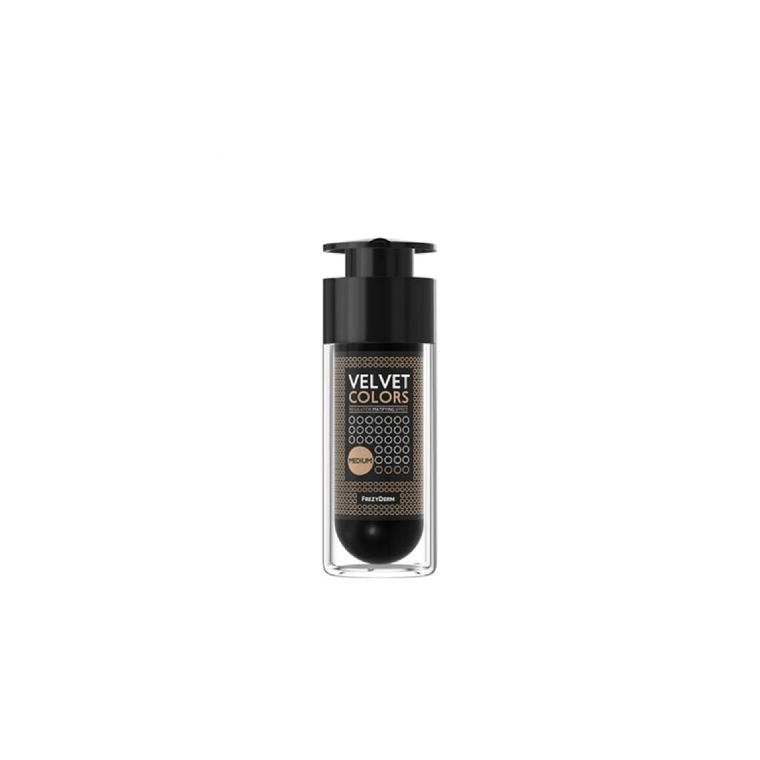 Frezyderm Velvet Colors Medium Mat Make-Up – Matte foundation for full coverage with a radiant, flawless finish and skin-perfecting technology.