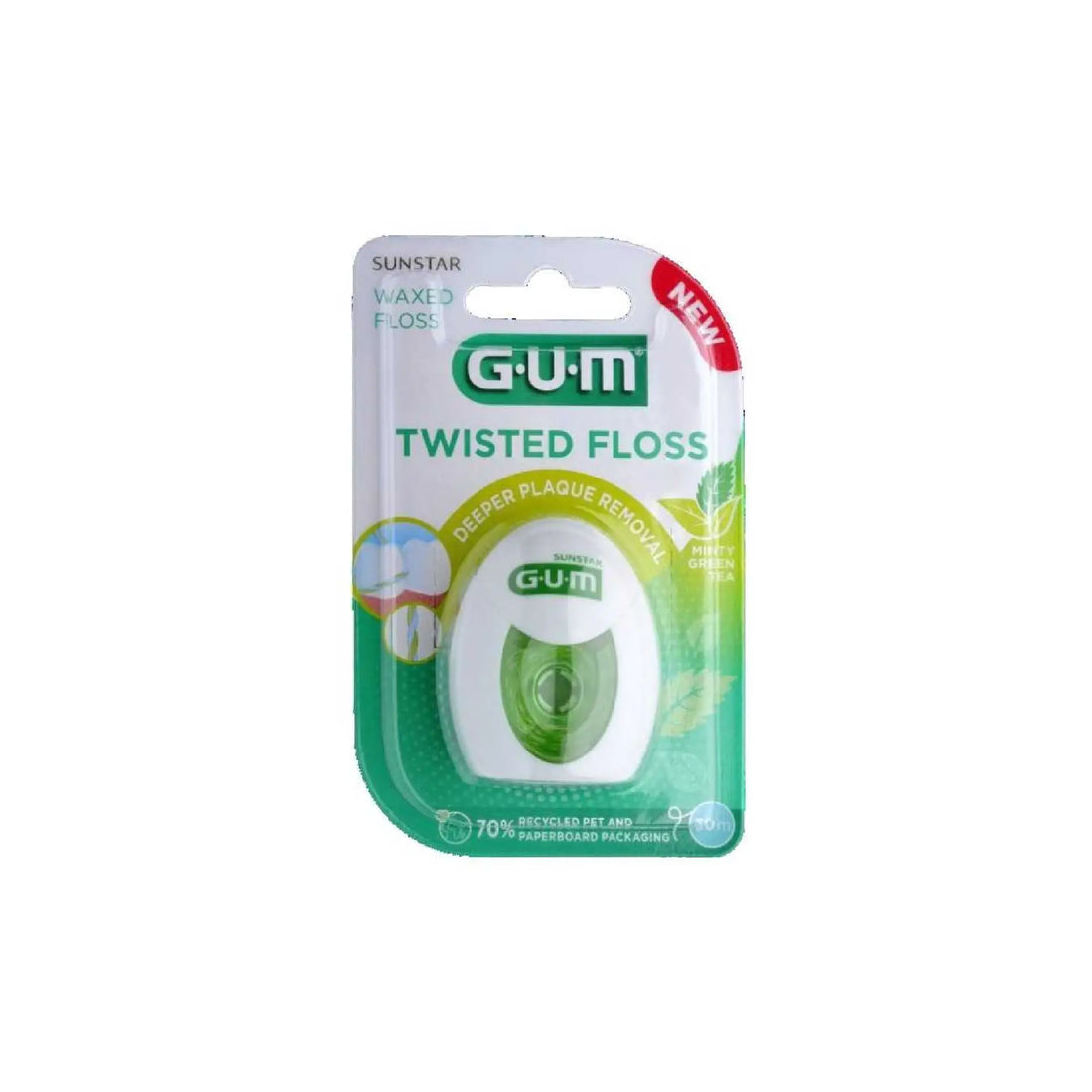 GUM Twisted Floss 30m for effective plaque removal and interdental cleaning.