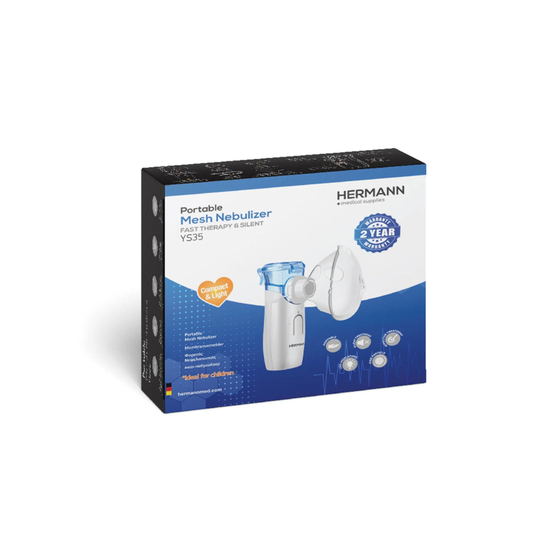 Hermann YS35 Portable Mesh Nebulizer with accessories for efficient respiratory therapy.