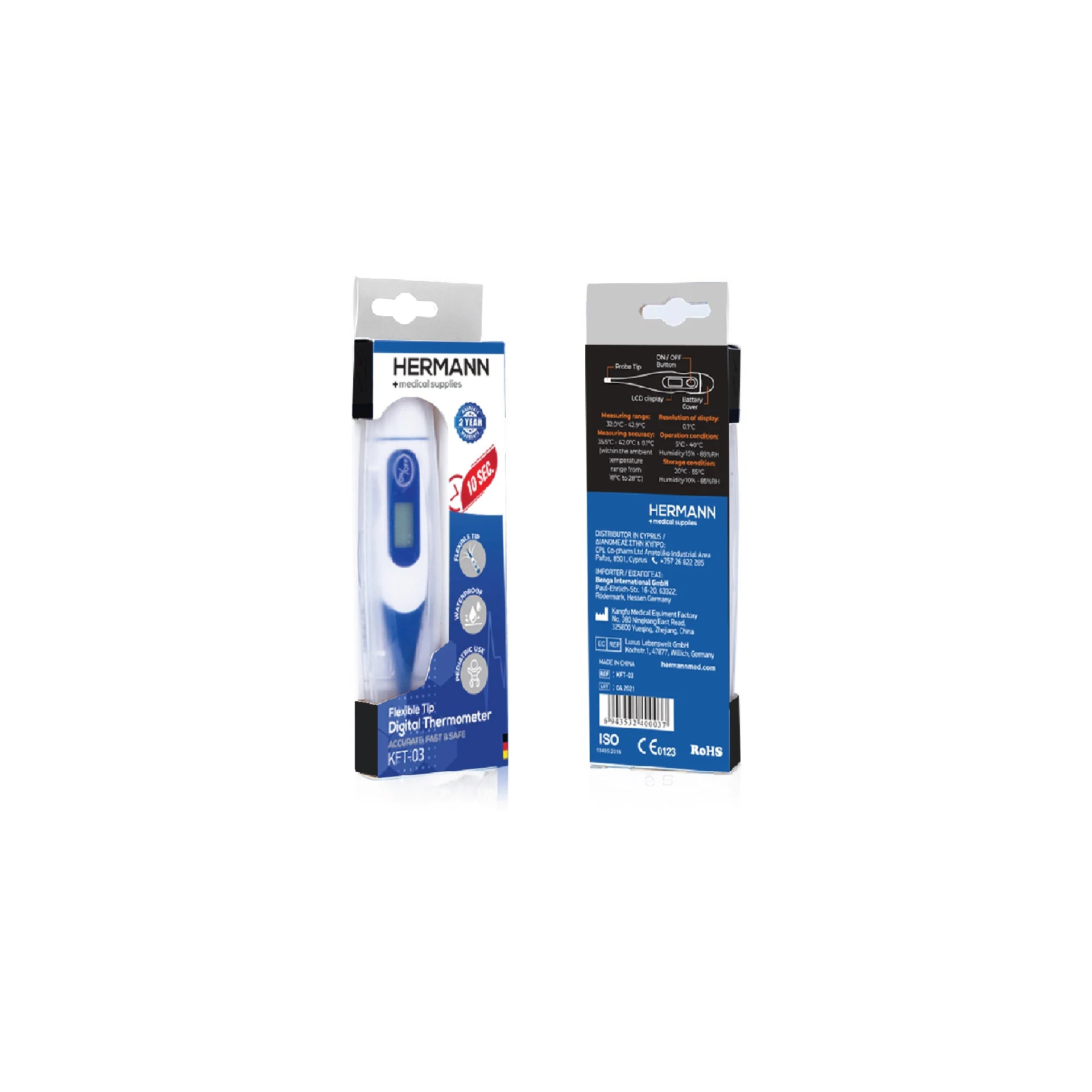 Hermann Flexible Tip Digital Thermometer KFT-03 with waterproof design and fast readings.