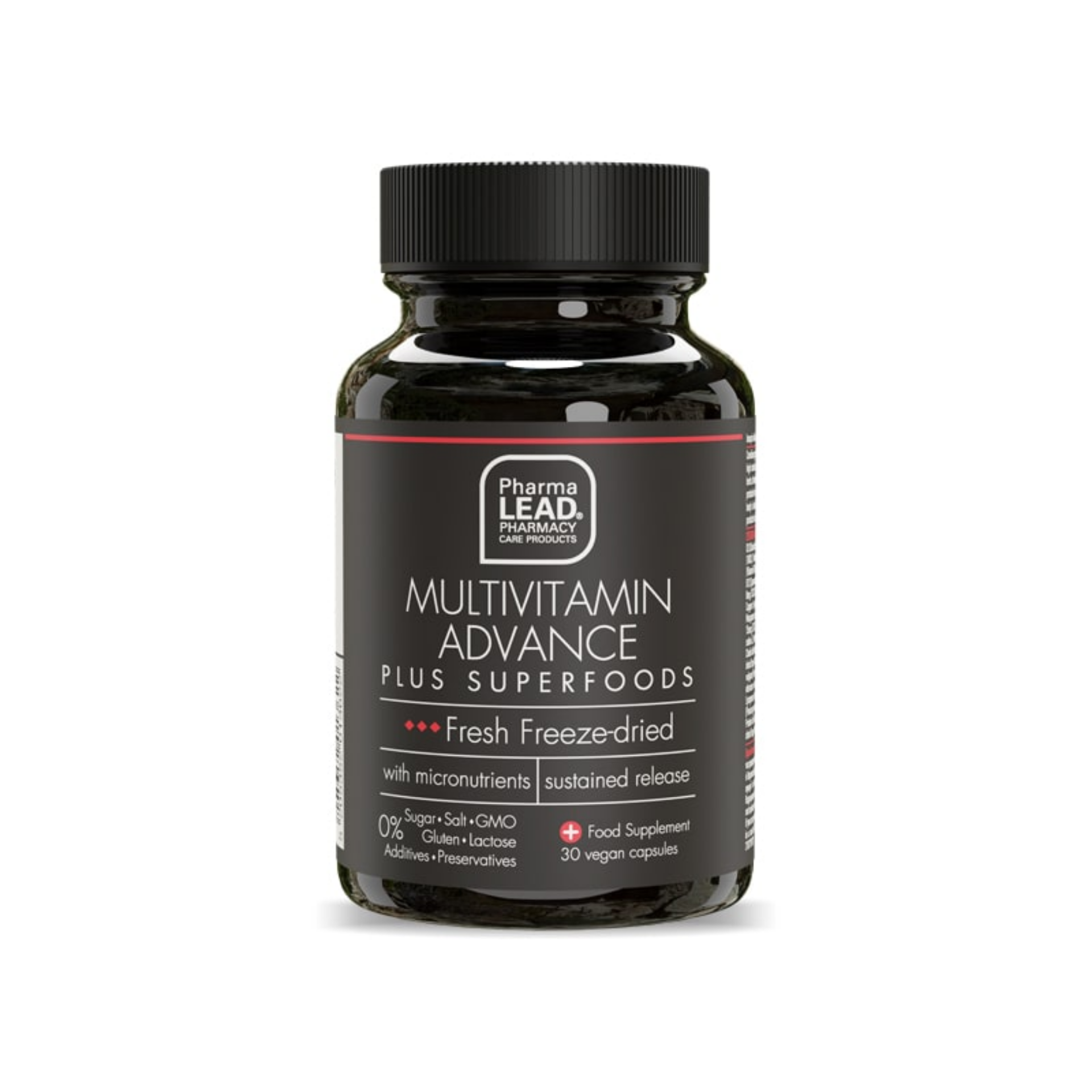 Multivitamin Advance Plus Superfoods, unique formula with 50 ingredients, vitamins, minerals, superfoods, and herbs for optimal health.