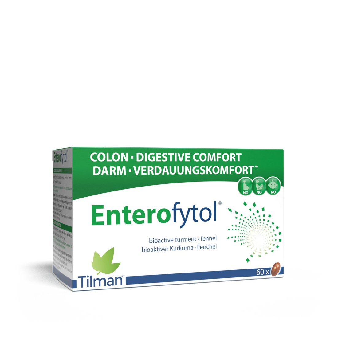 Enterofytol dietary supplement with turmeric extract and fennel essential oil for digestive comfort.