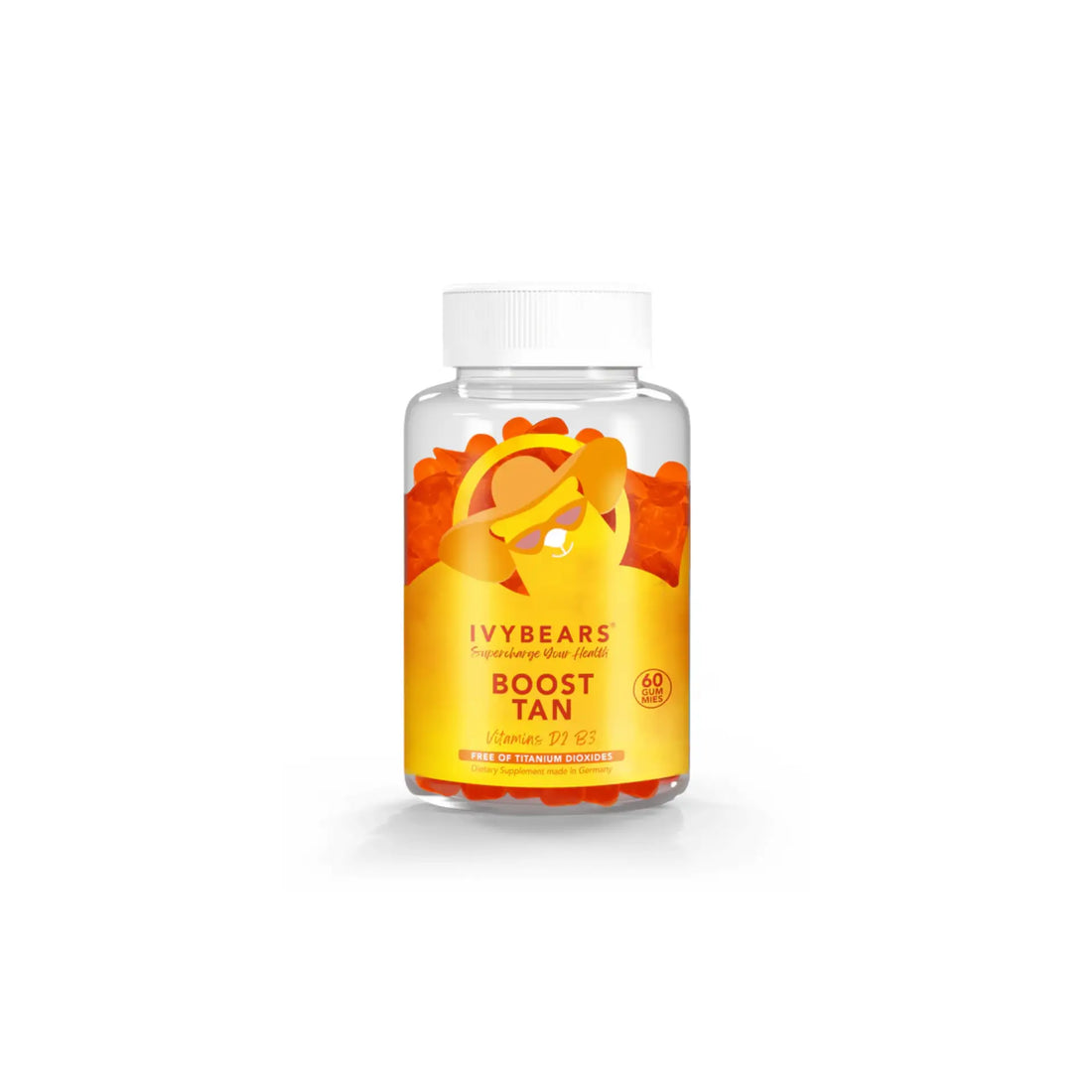 IvyBears Boost Tan Gummies – Delicious beta-carotene gummies that support a healthy, glowing tan and enhance skin protection.