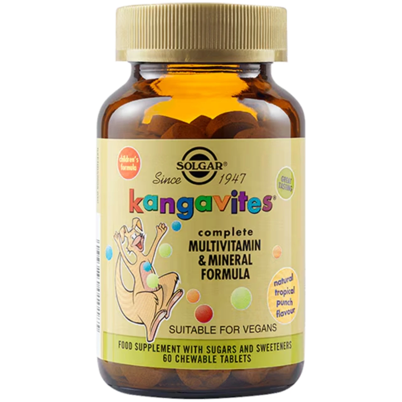 Solgar Kangavites Tropical Punch - Multivitamin and mineral formula for kids in a delicious tropical flavor.