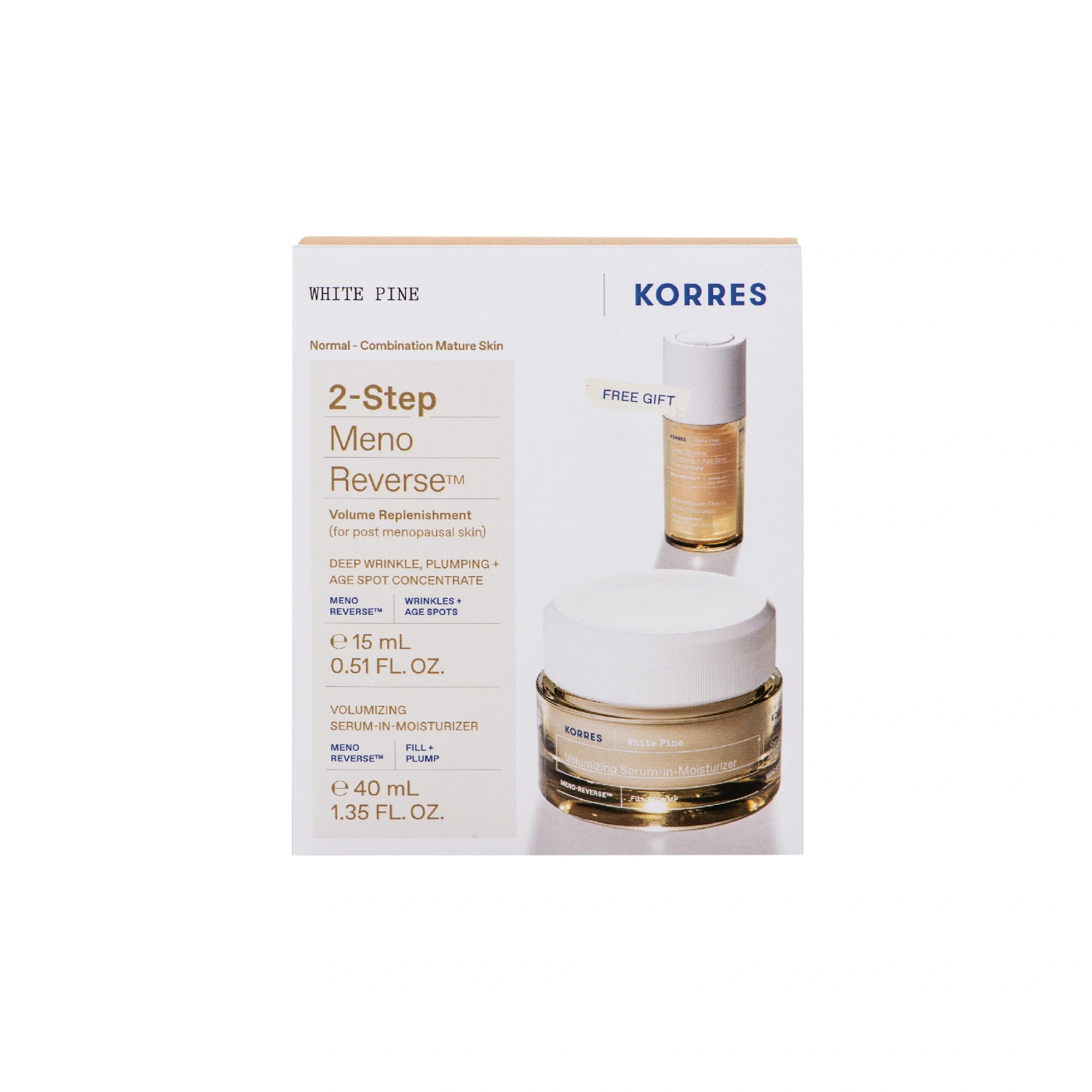 Korres White Pine 2 Step Anti-Aging and Lifting Set with Serum-in-Cream and Concentrate.