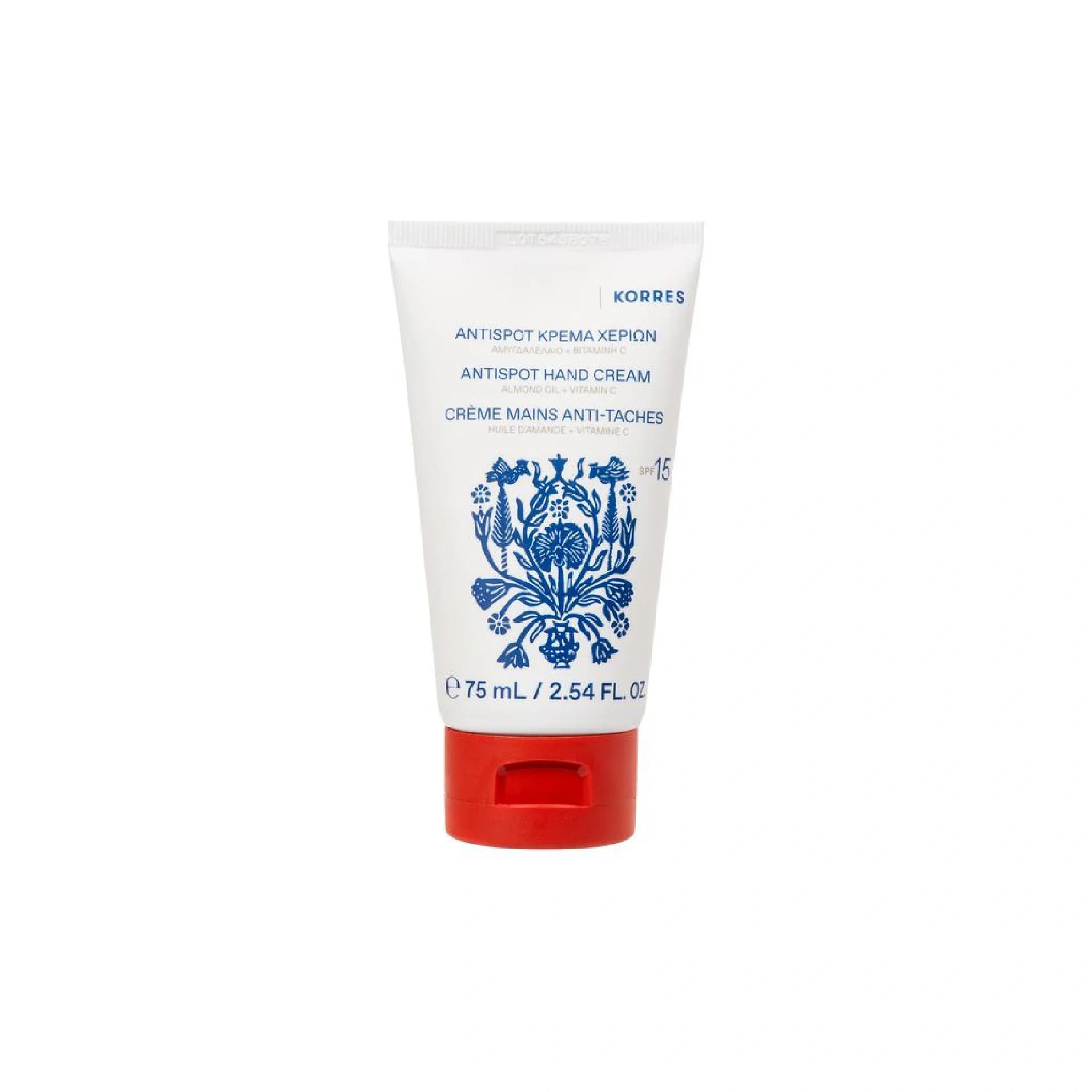 Korres Almond Oil + Vitamin C Antispot Hand Cream 75ml tube.