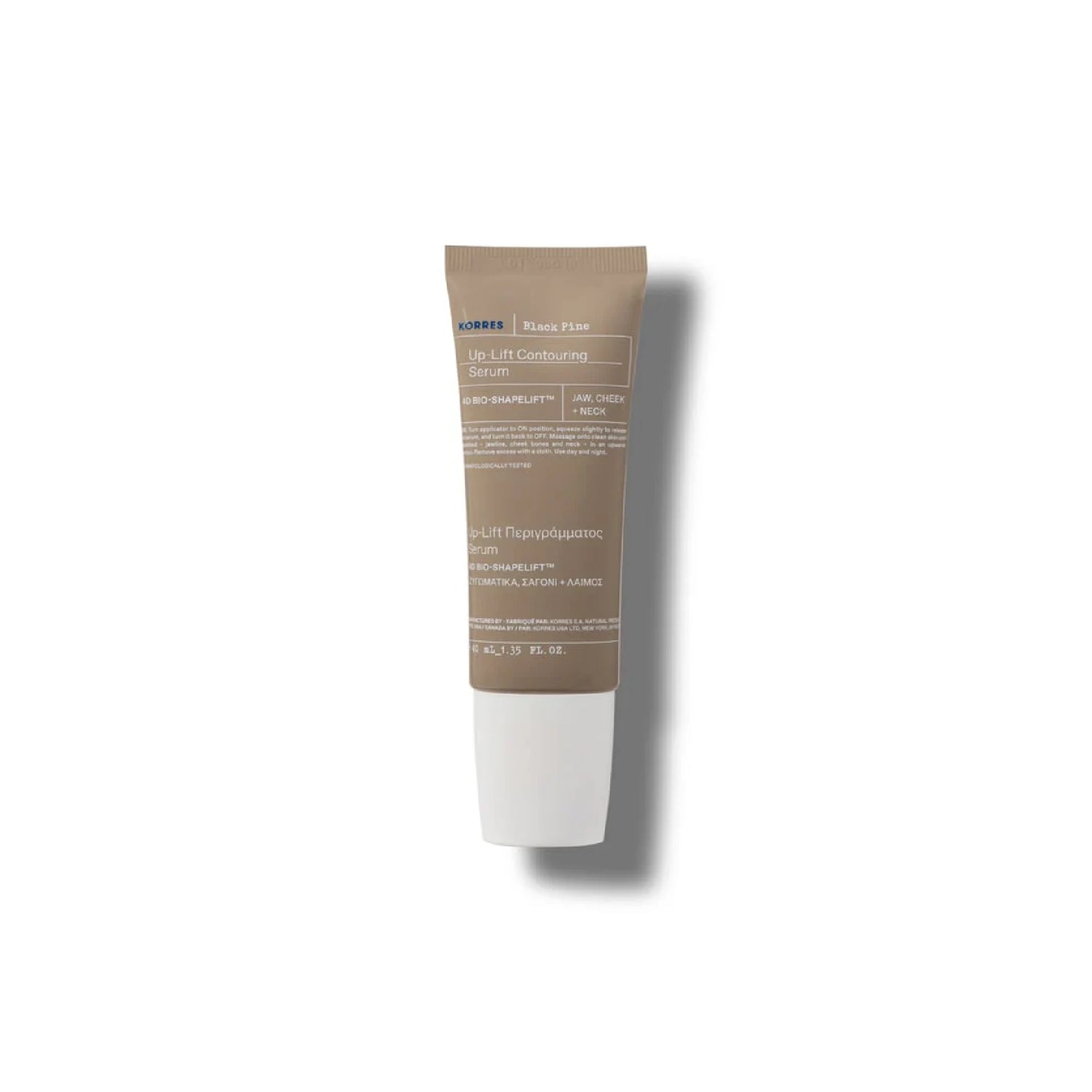 Korres Black Pine 4D Serum Up-Lift Contouring lifting and firming serum with roller applicator.