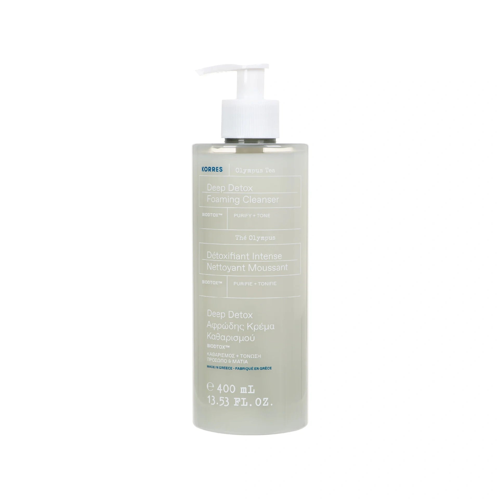 Korres Olympus Tea Deep Detox Foaming Cleanser 400ml bottle.