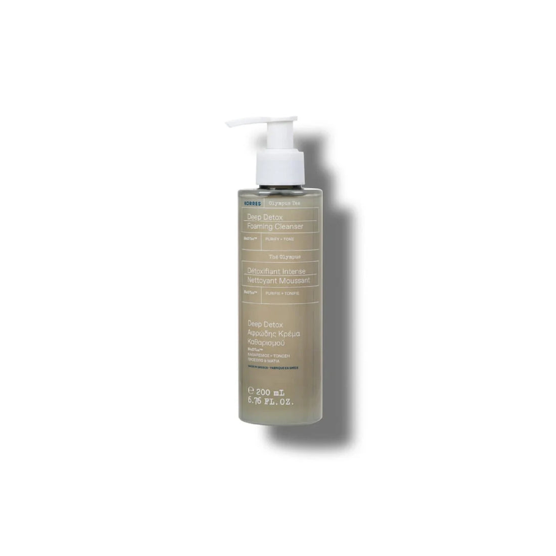 Korres Olympus Tea Deep Detox Foaming Cleanser for deep daily purification.