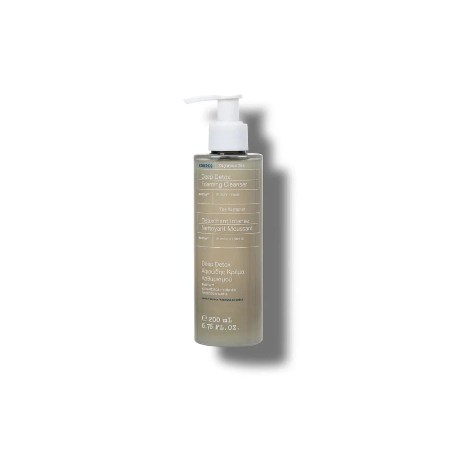 Korres Olympus Tea Deep Detox Foaming Cleanser for deep daily purification.