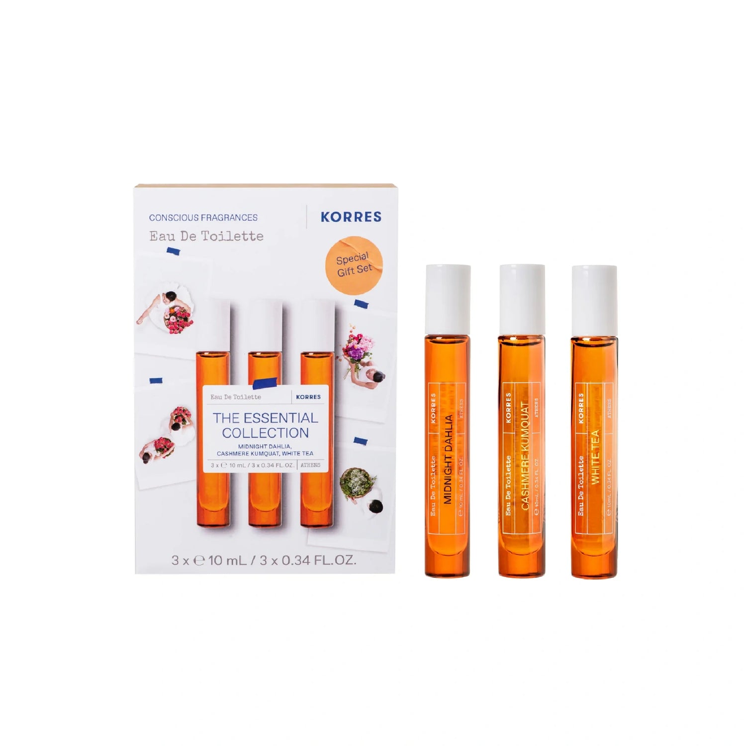 Korres The Essential Collection Eau De Toilette Set with three travel-sized fragrances.