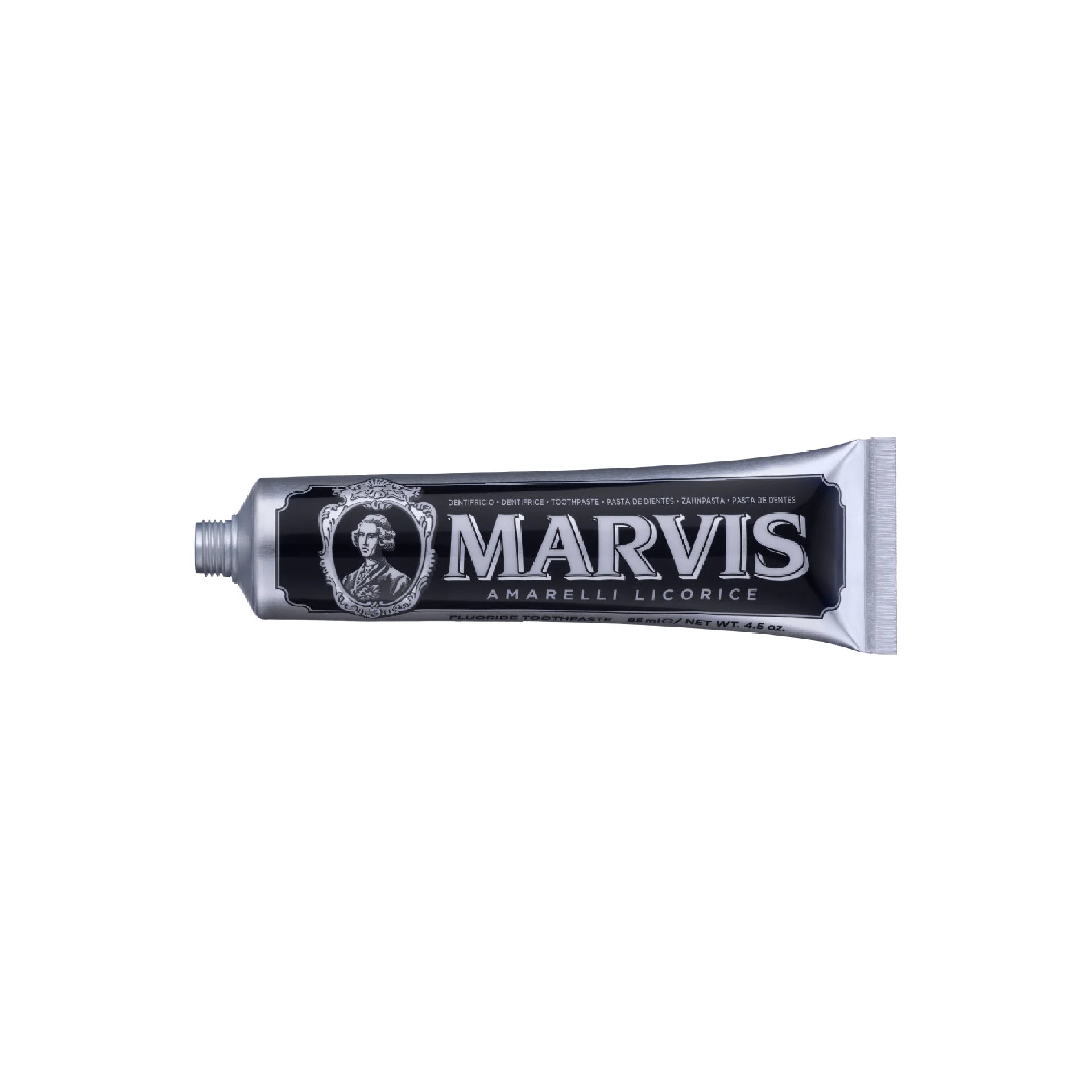 Marvis Amarelli Licorice Toothpaste in an elegant tube with a distinctive design.