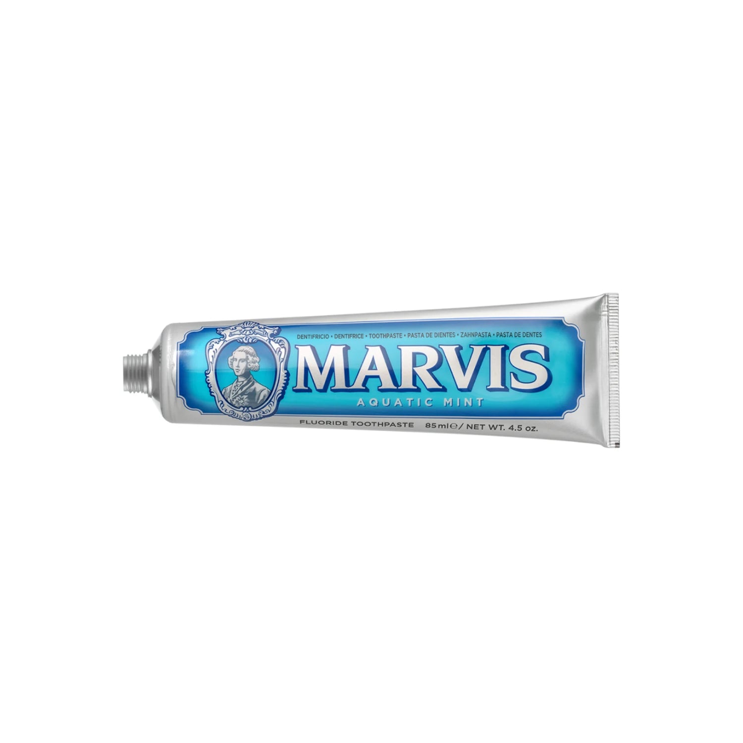 Marvis Aquatic Mint Toothpaste tube with refreshing ocean-inspired design.