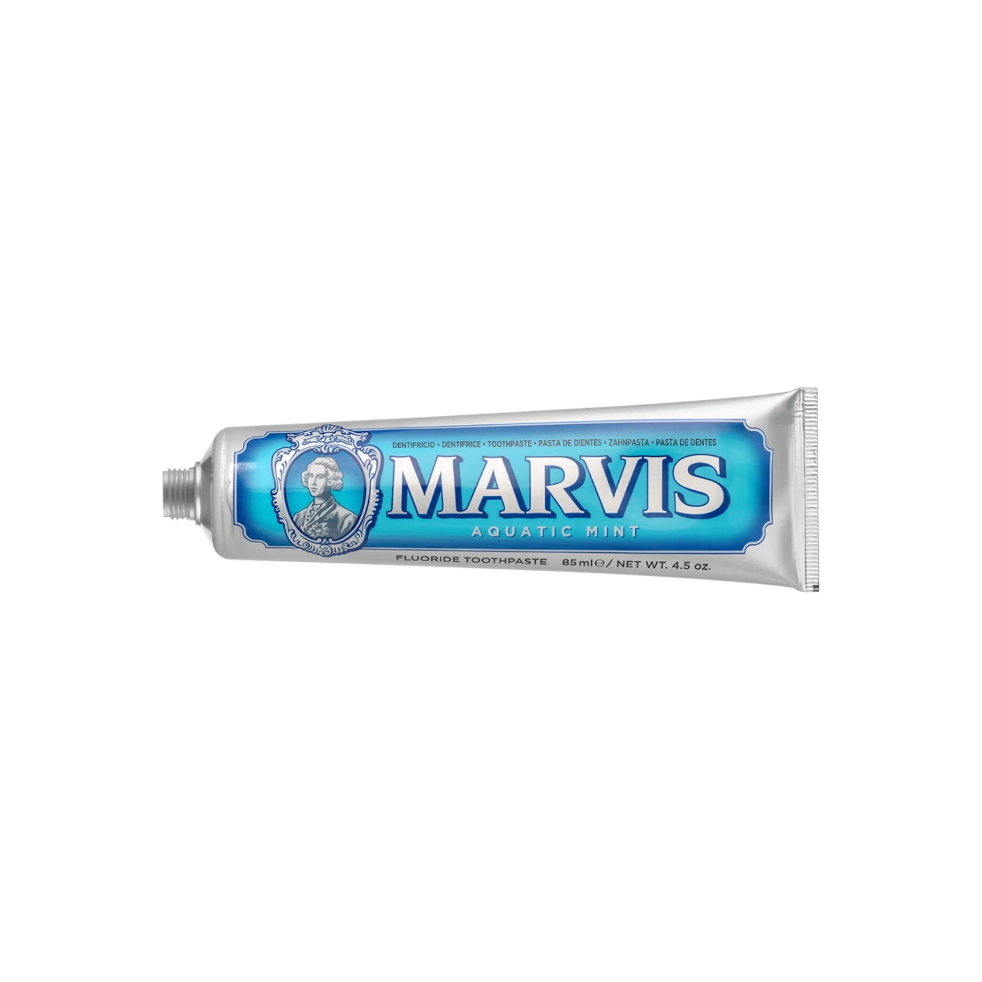 Marvis Aquatic Mint Toothpaste tube with refreshing ocean-inspired design.