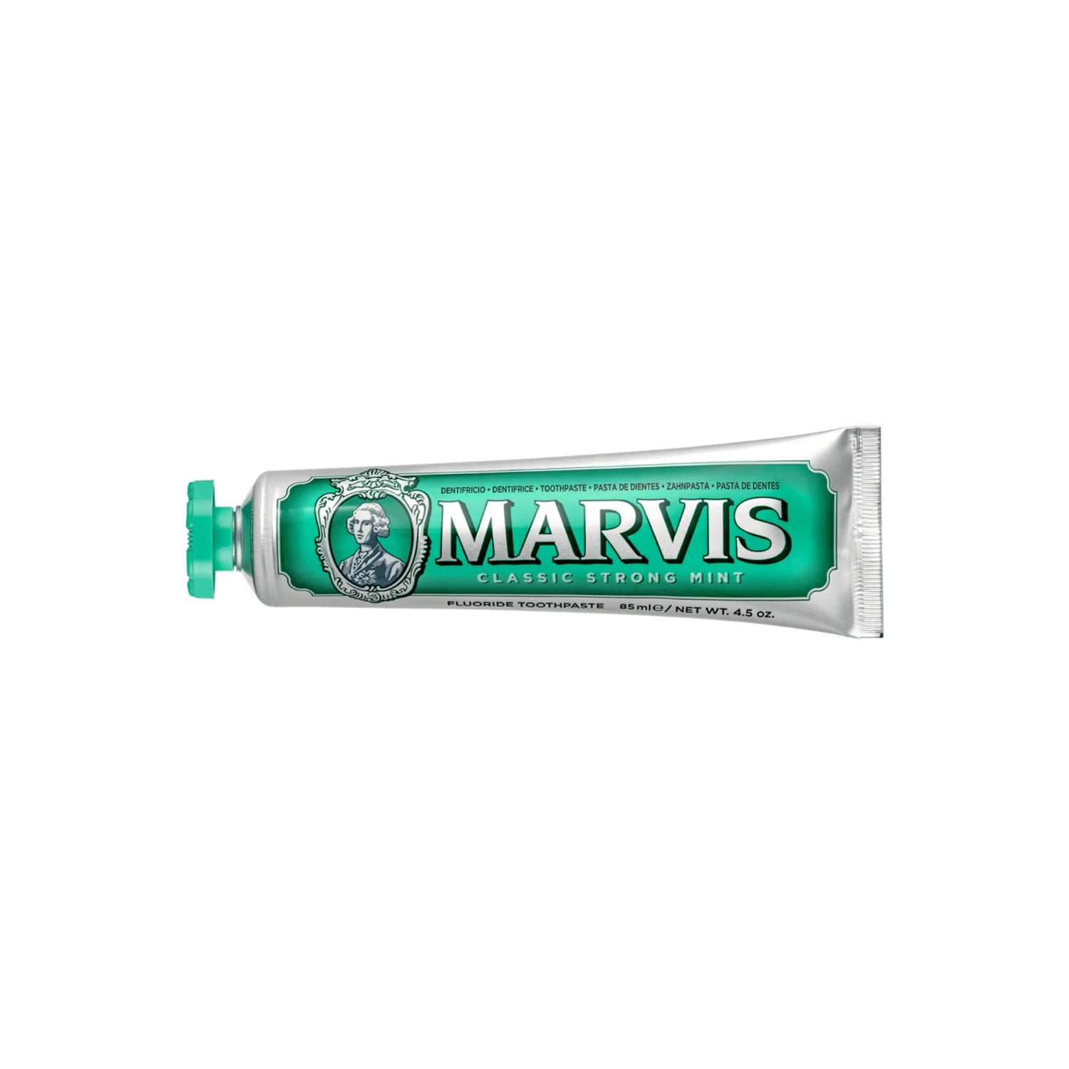 Marvis Classic Strong Mint Toothpaste tube with elegant, vintage-inspired packaging.