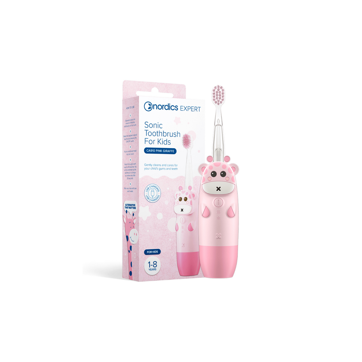 Nordics Kids sonic toothbrush CA910 Pink Giraffe (1-8y) (USB charging)