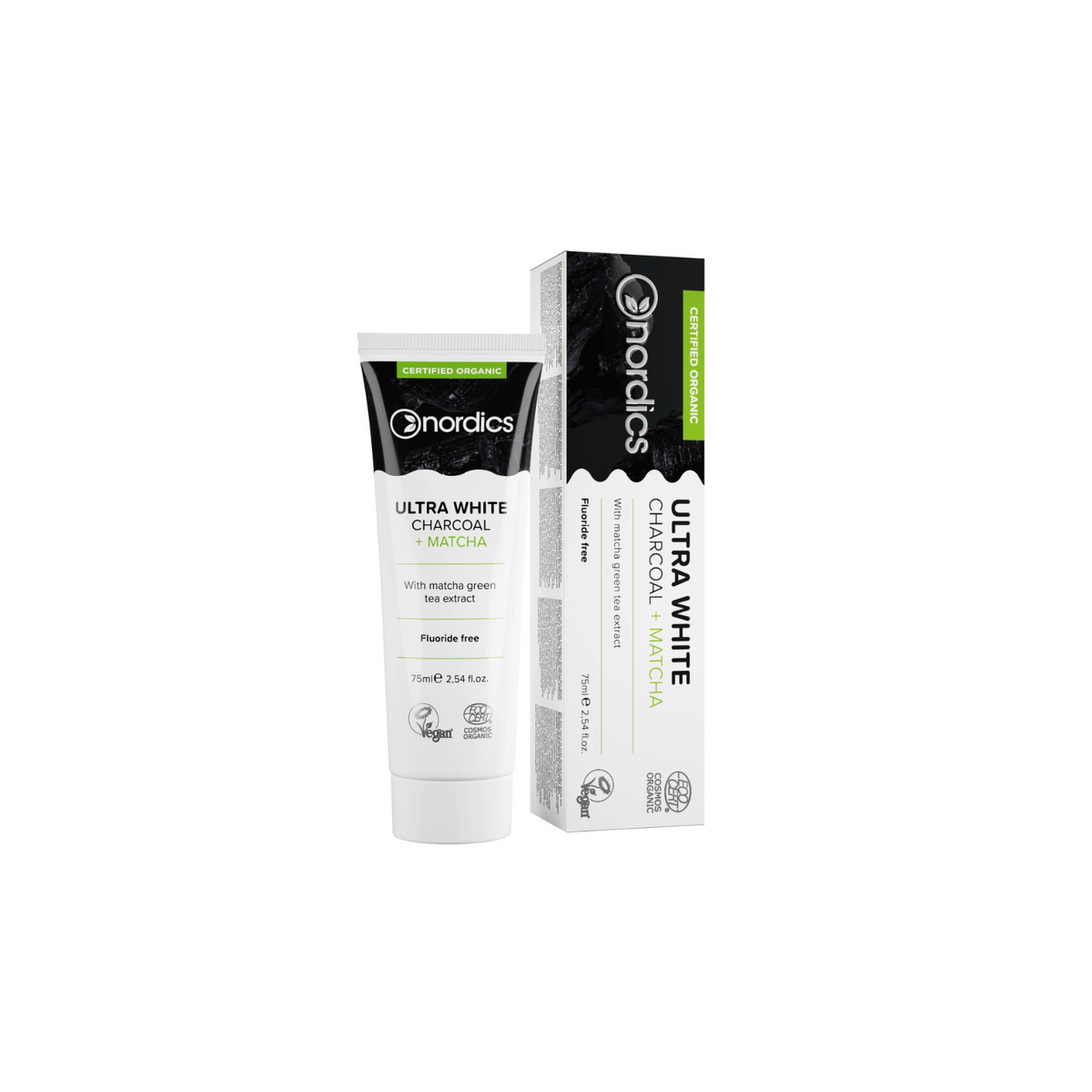 Nordics Organic toothpaste Ultra White Charcoal + Matcha 75ml