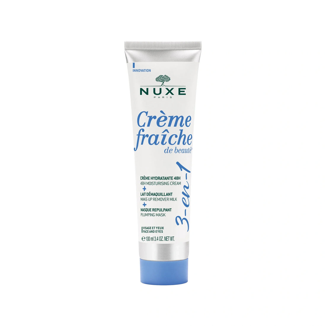 Nuxe Creme Fraiche de Beaute 3-in-1 tube – Multipurpose cream for moisturizing, makeup removal, and plumping the skin.