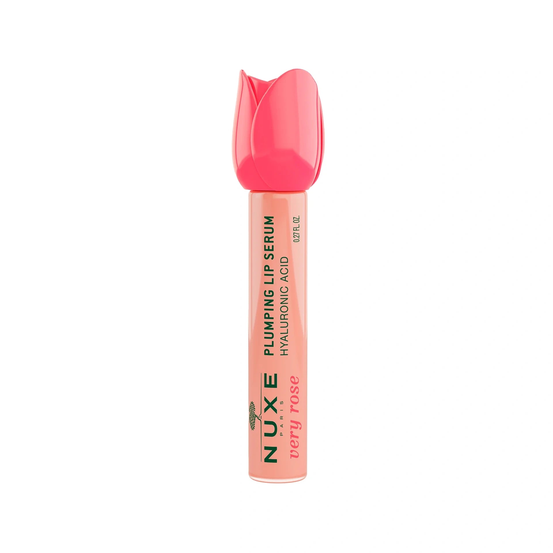 Nuxe Very Rose Plumping Lip Serum tube with hyaluronic acid and glossy plumping formula.