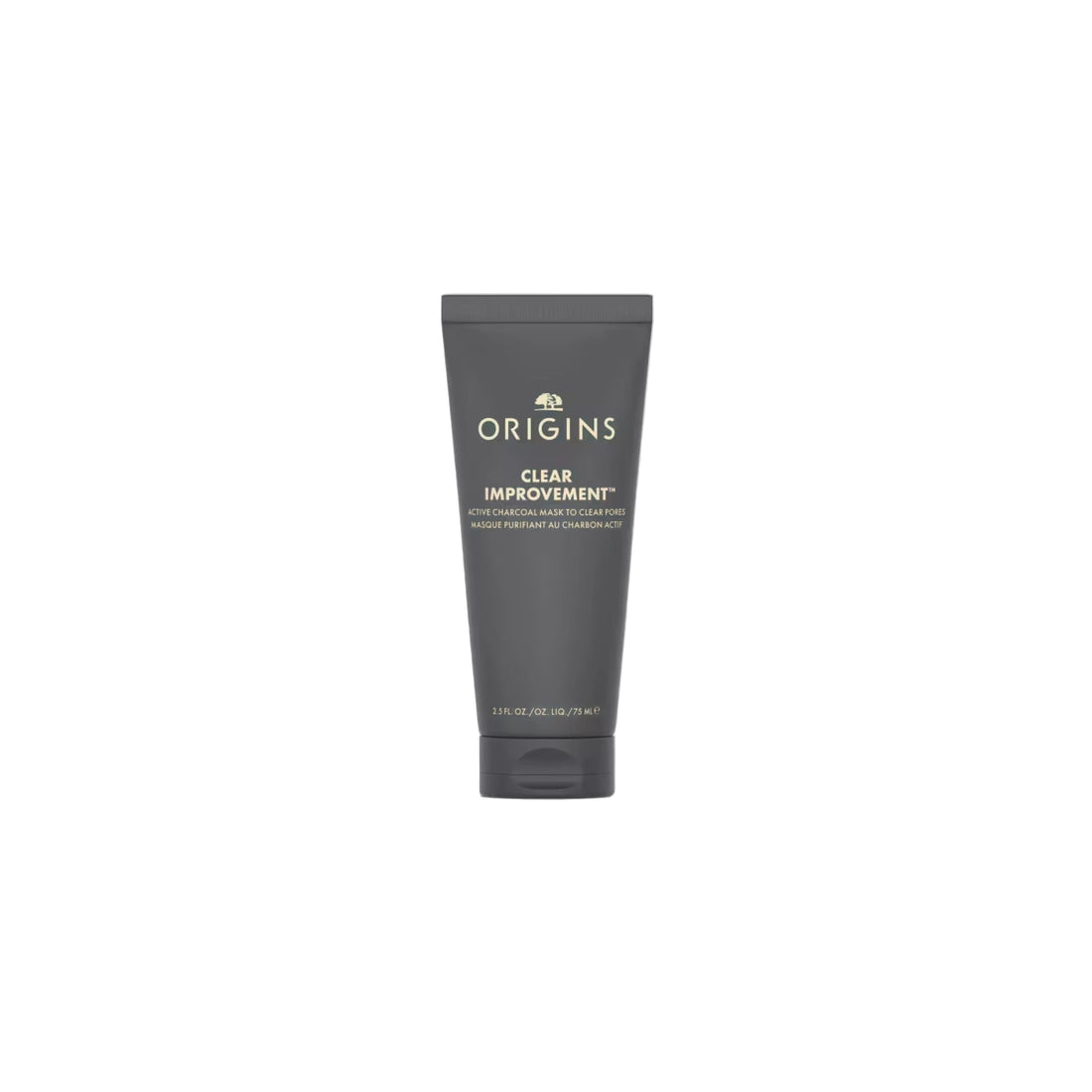 Origins Clear Improvement Active Charcoal Mask to Clear Pores in a sleek gray tube.
