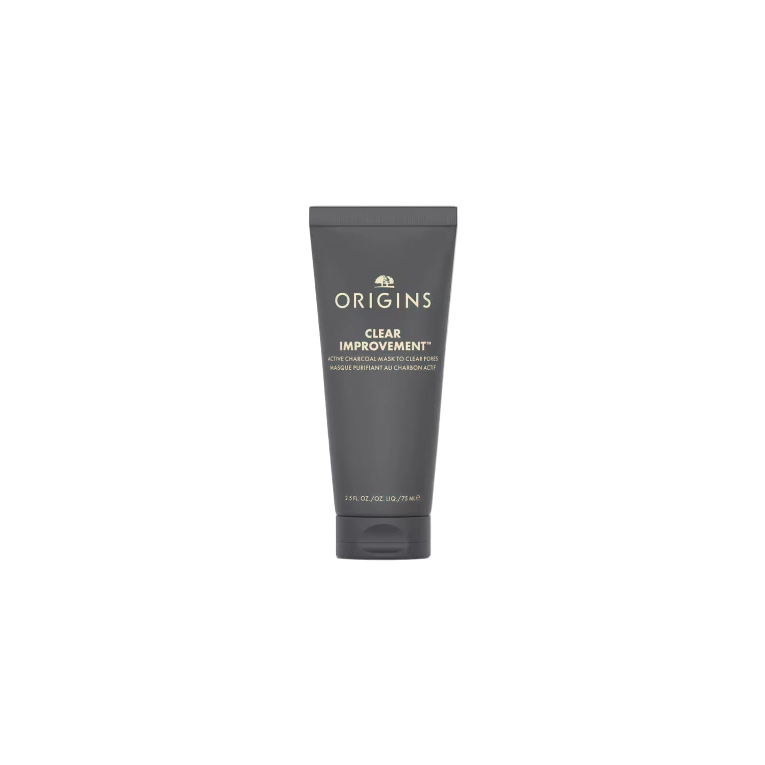 Origins Clear Improvement Active Charcoal Mask to Clear Pores in a sleek gray tube.