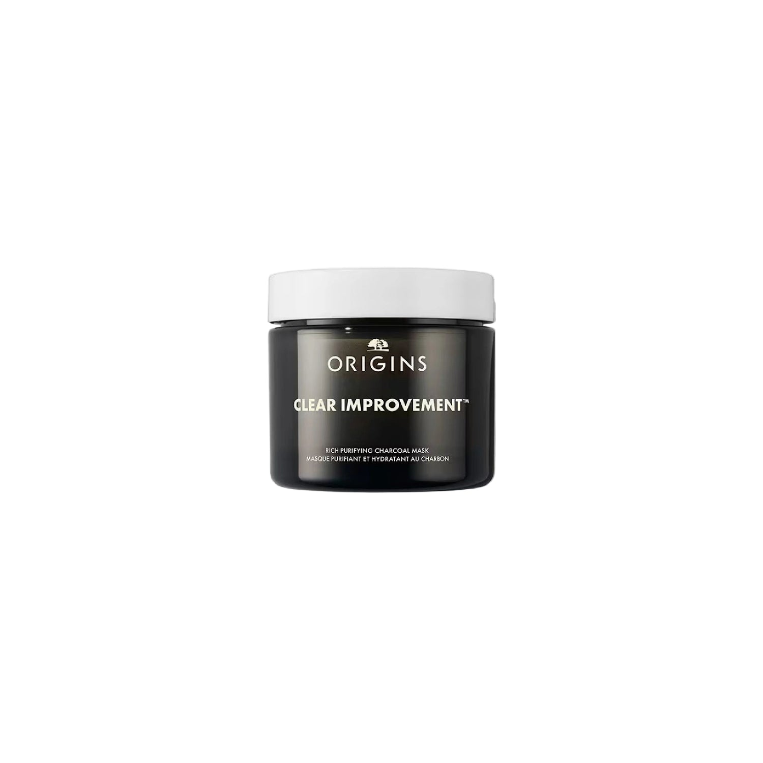 Origins Clear Improvement Rich Purifying Charcoal Mask jar with Bamboo Charcoal and Chia Complex for purified, soft, and refreshed skin.
