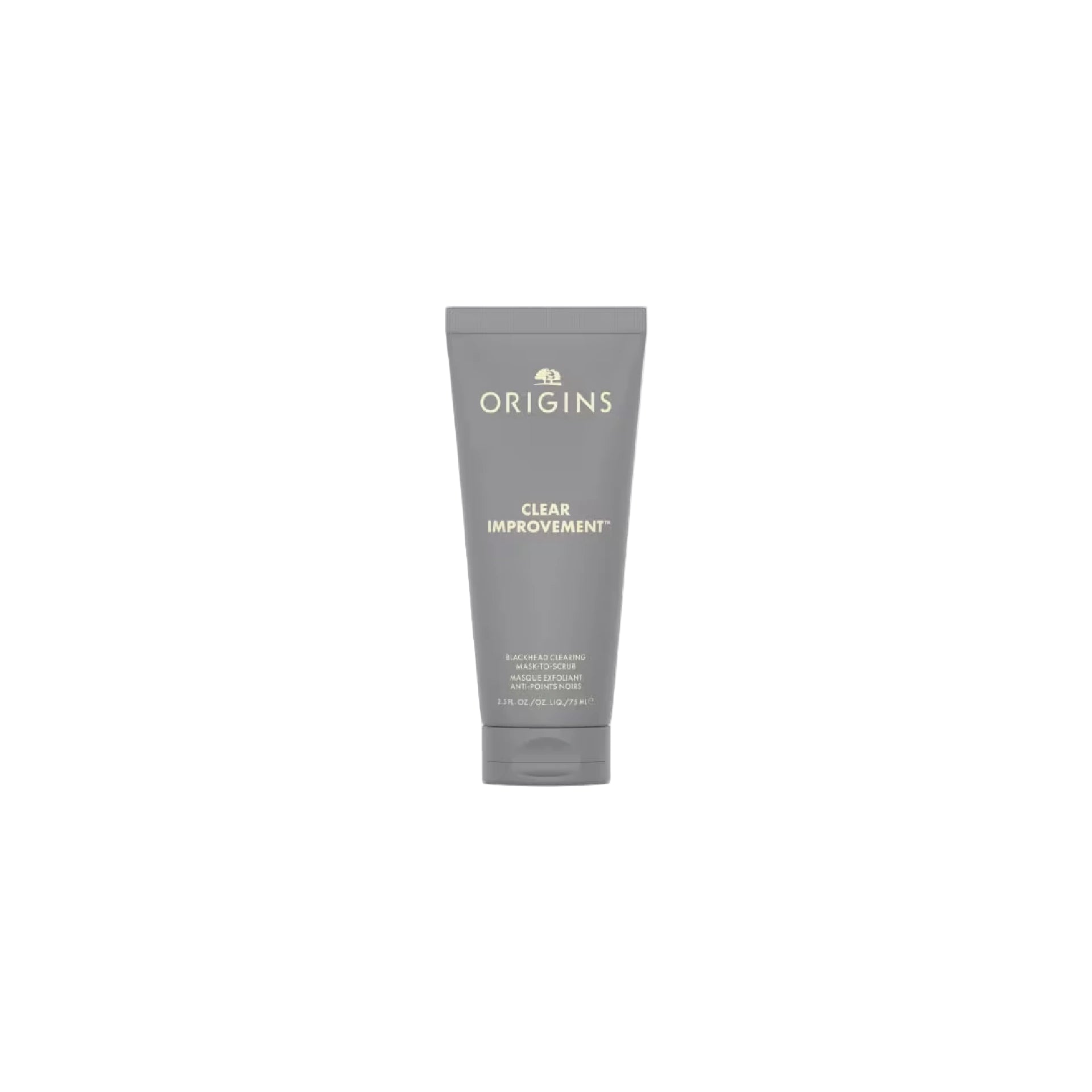 Origins Clear Improvement Blackhead Clearing Mask-To-Scrub tube for oily and acne-prone skin, designed to reduce blackheads and smooth texture.