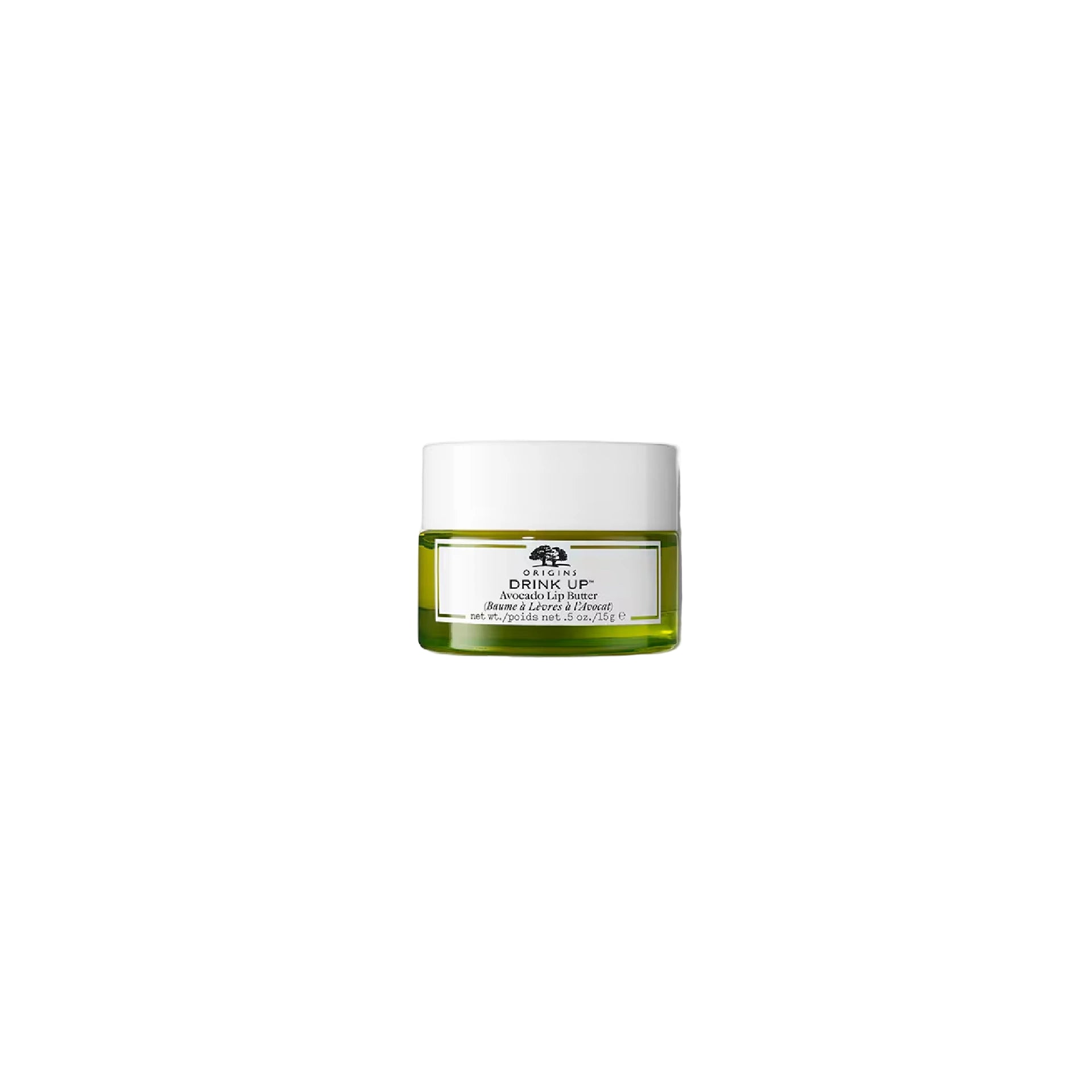 Origins Drink Up Avocado Lip Butter tube with nourishing Avocado and Mango Seed Butters for smooth, hydrated lips.