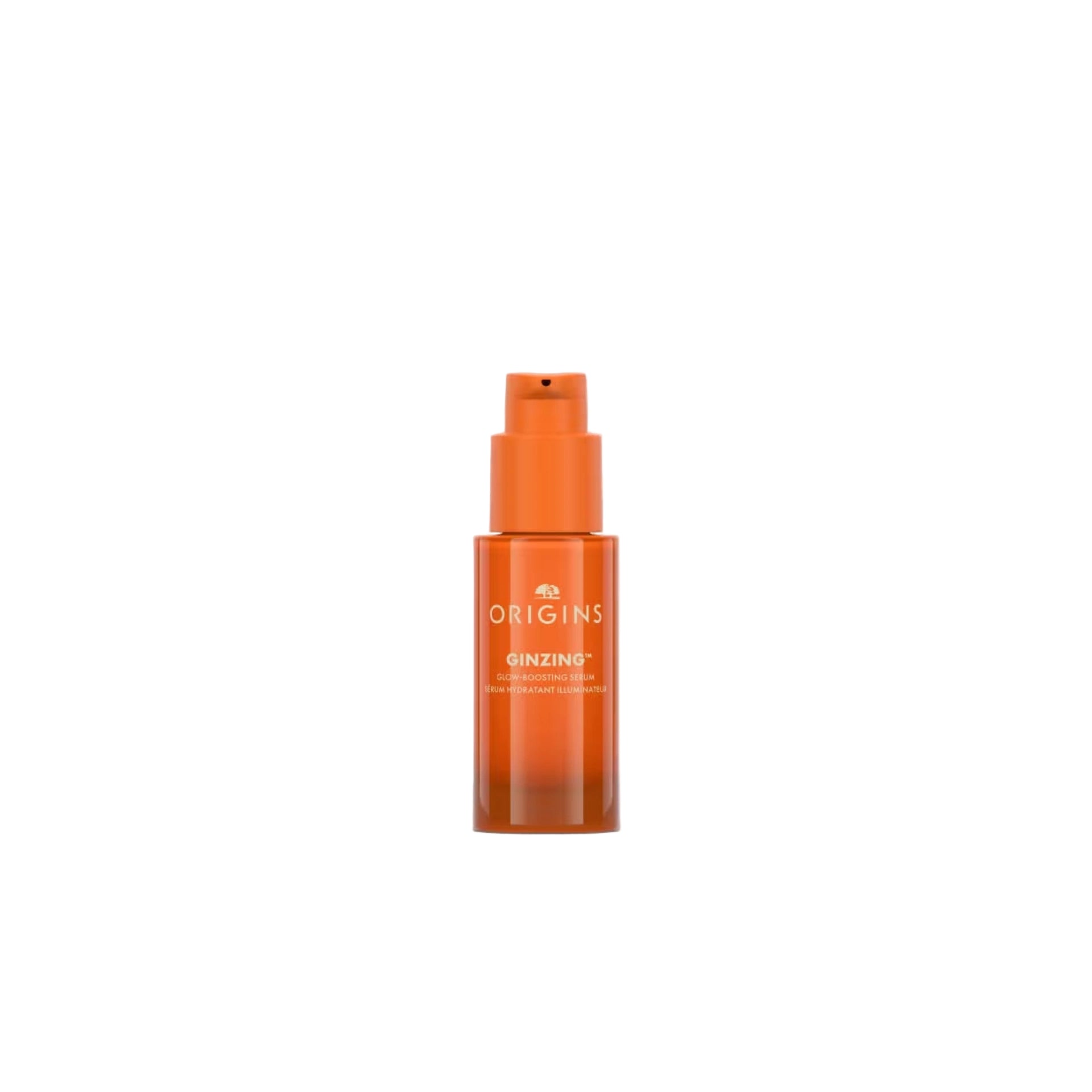Origins GinZing Glow-Boosting Vitamin C Serum bottle designed to brighten dull skin, refine pores, and enhance radiance.