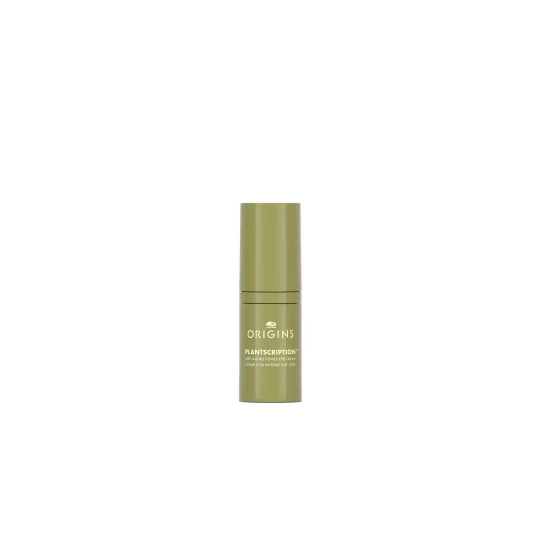 Origins Plantscription Anti-Aging Power Eye Cream in a small green eye cream jar.