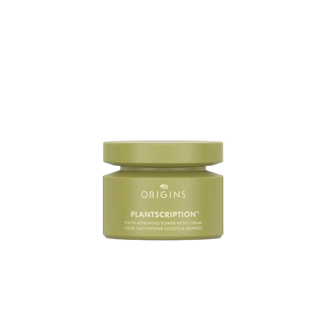 Origins Plantscription Youth-Renewing Power Night Cream in a green jar.