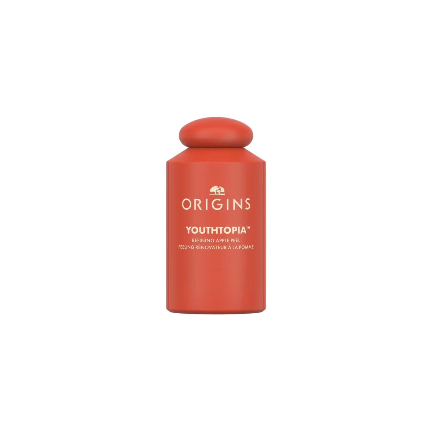 Origins Youthtopia Liquid Exfoliating Apple Face Peel in a clear bottle with apple stem cell extract for smooth, radiant, and youthful skin.