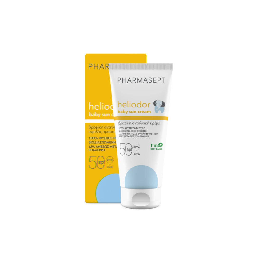 Pharmasept Heliodor Baby Sun Cream SPF 50 – safe, natural, and gentle sun protection for babies.