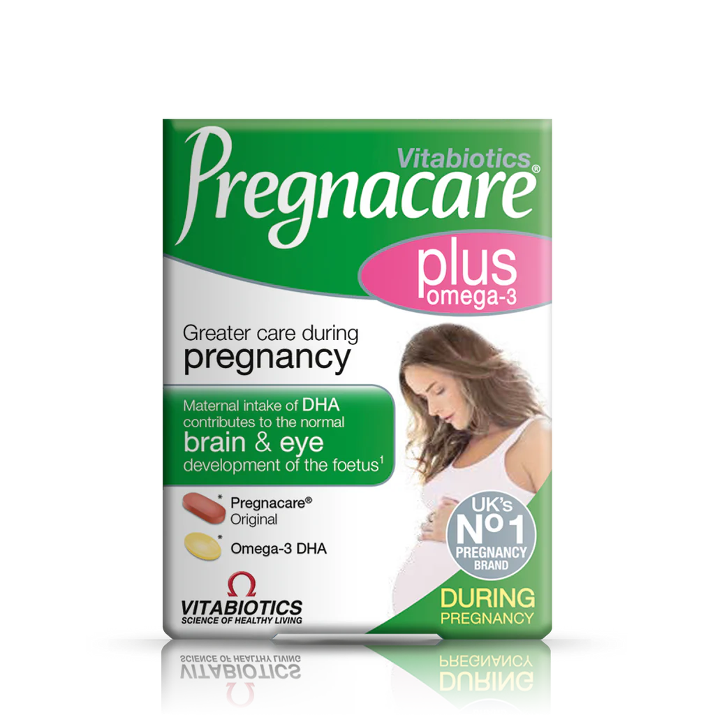 Vitabiotics Pregnacare Plus Omega-3 - Pregnancy health support with essential nutrients and Omega-3 DHA.