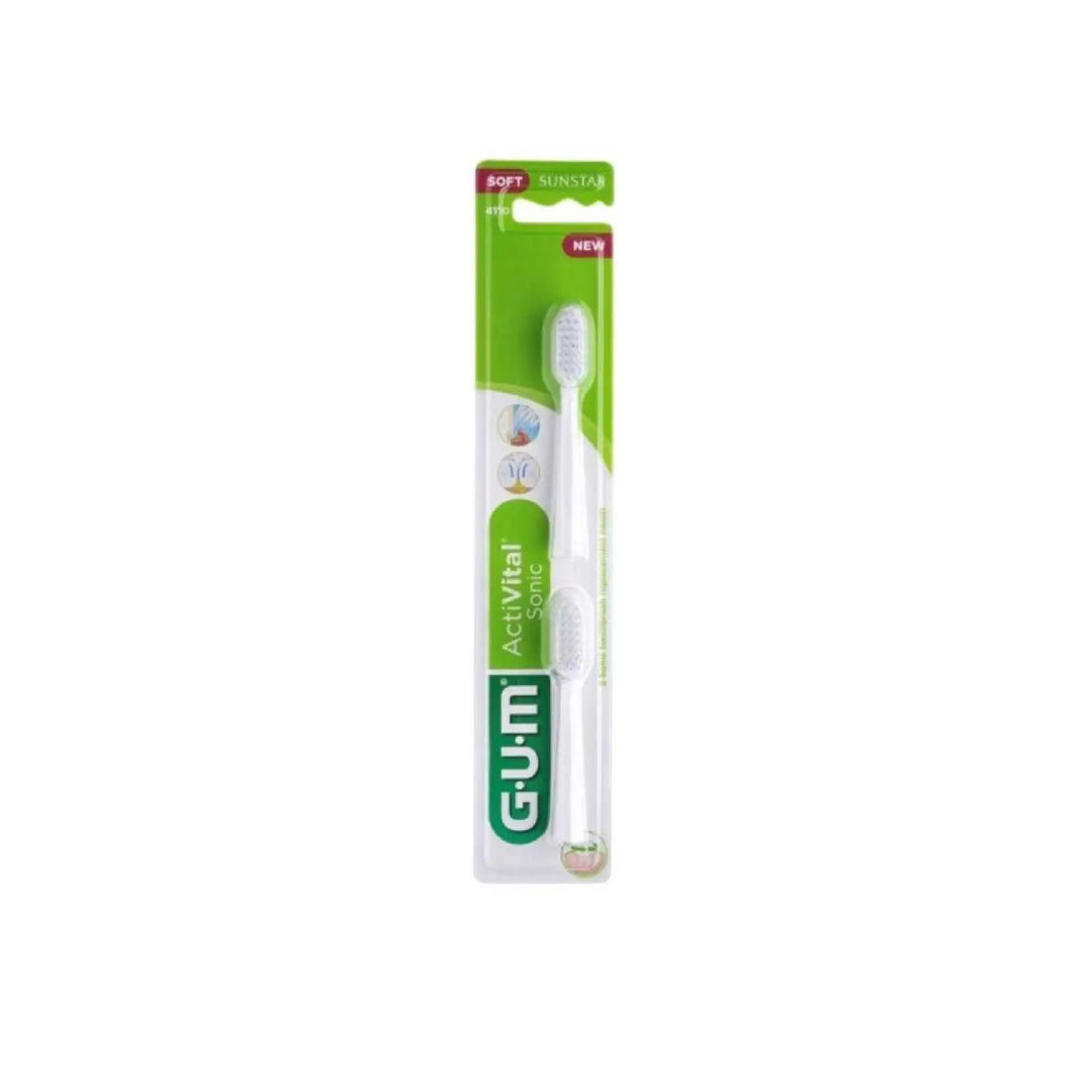 GUM Sonic Battery Toothbrush white replacement refills for effective oral care.