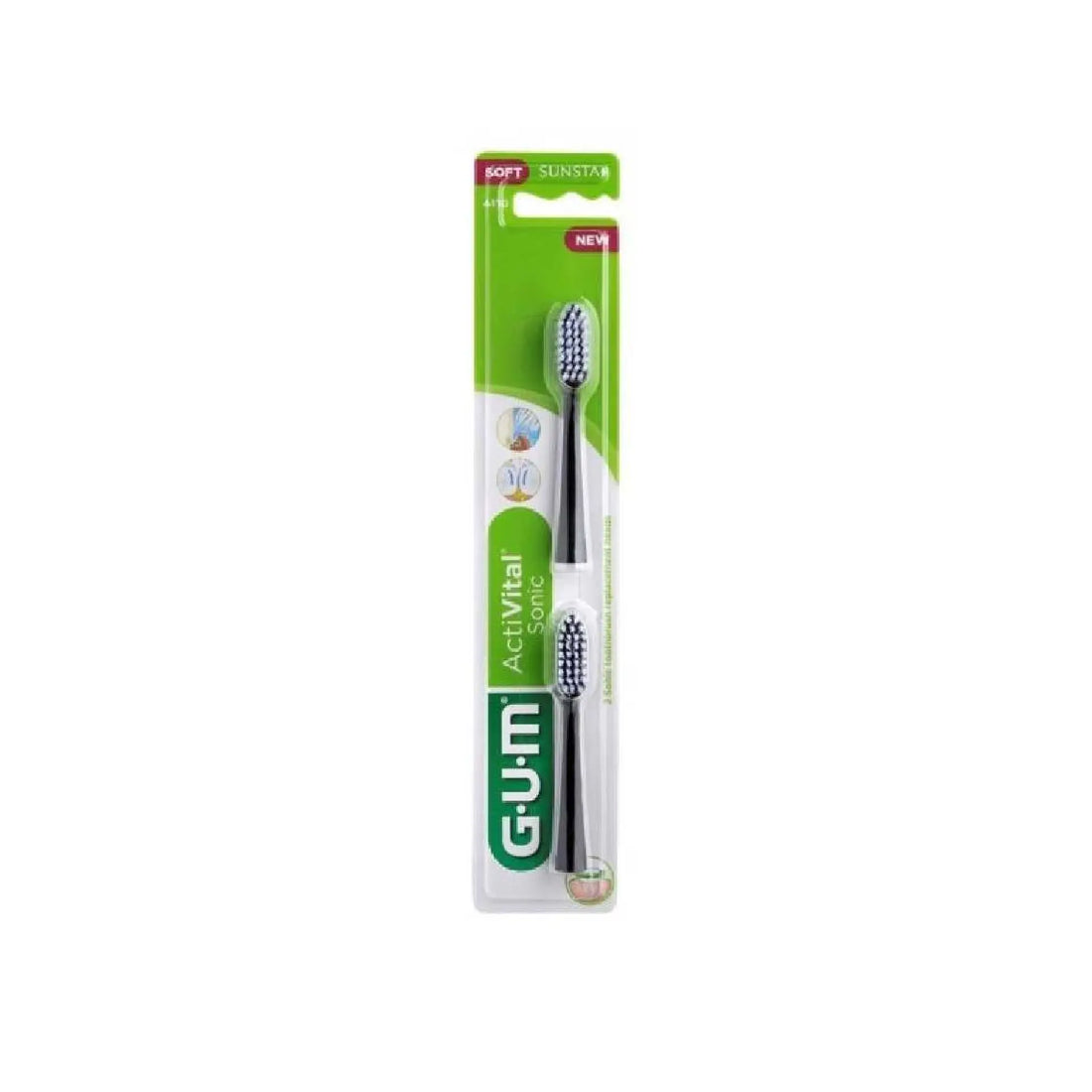 GUM Sonic Battery Toothbrush black replacement refills for effective oral care.