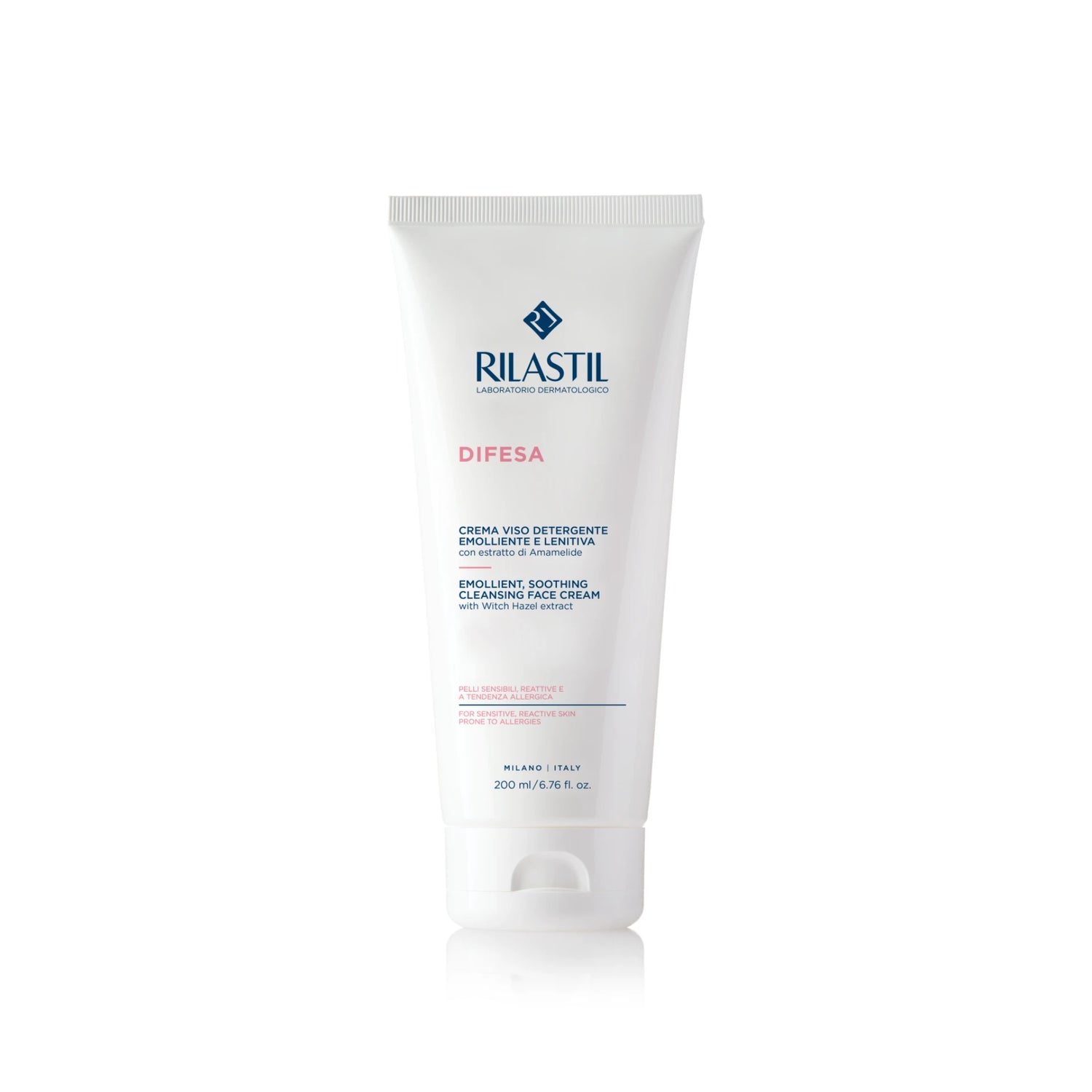 Rilastil Difesa Cleansing Face Cream 200ml bottle for sensitive skin, soothing and non-rinse formula.