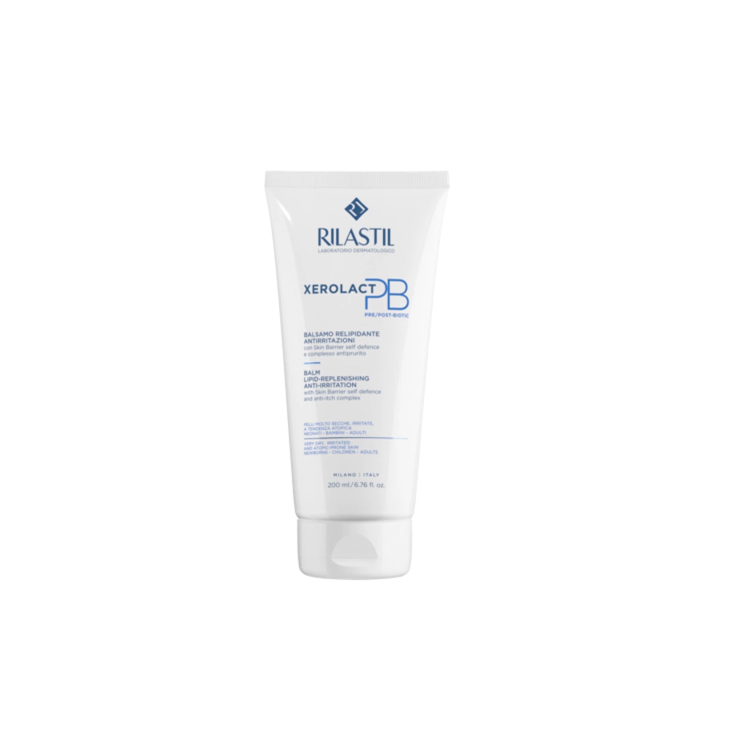 Rilastil Xerolact PB Lipid-Replenishing Anti-Irritation Balm 200ml for intensive moisturizing and soothing care for the entire family.