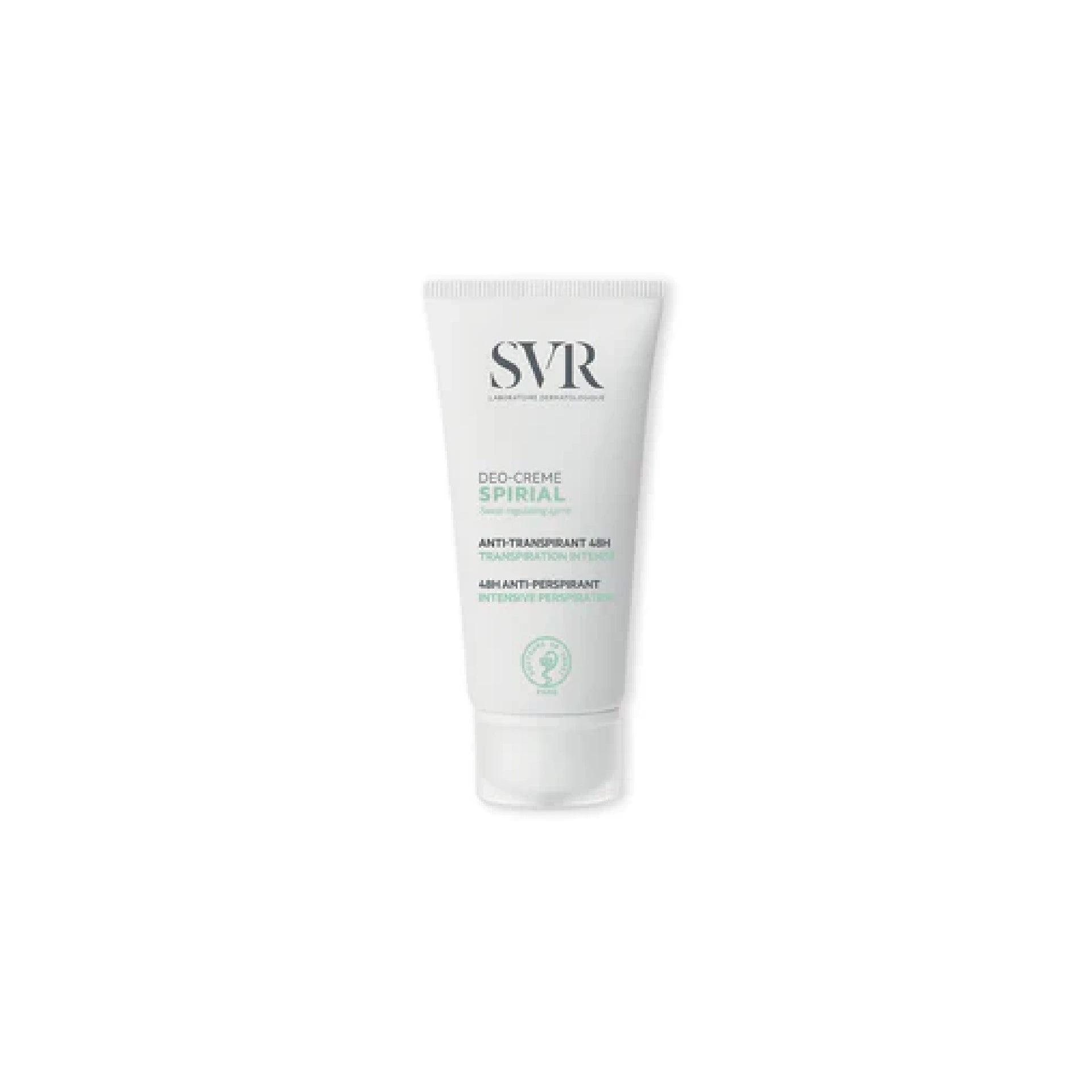 SVR Spirial Déo-Crème – 48H multi-use antiperspirant cream for sensitive skin, suitable for hands, feet, underarms, and face.