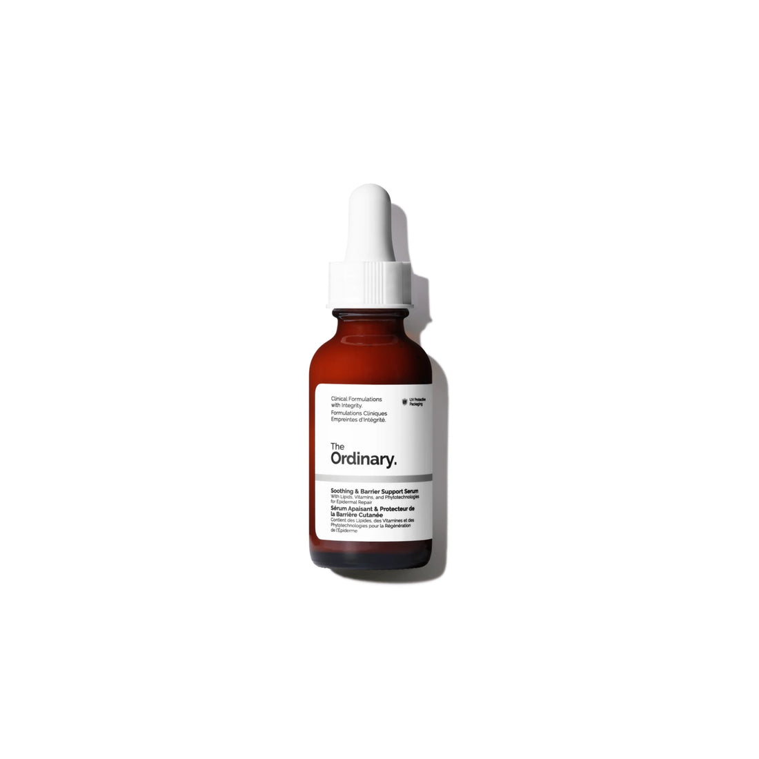 The Ordinary Soothing and Barrier Support Serum bottle in pink lightweight formula for redness and skin barrier repair.
