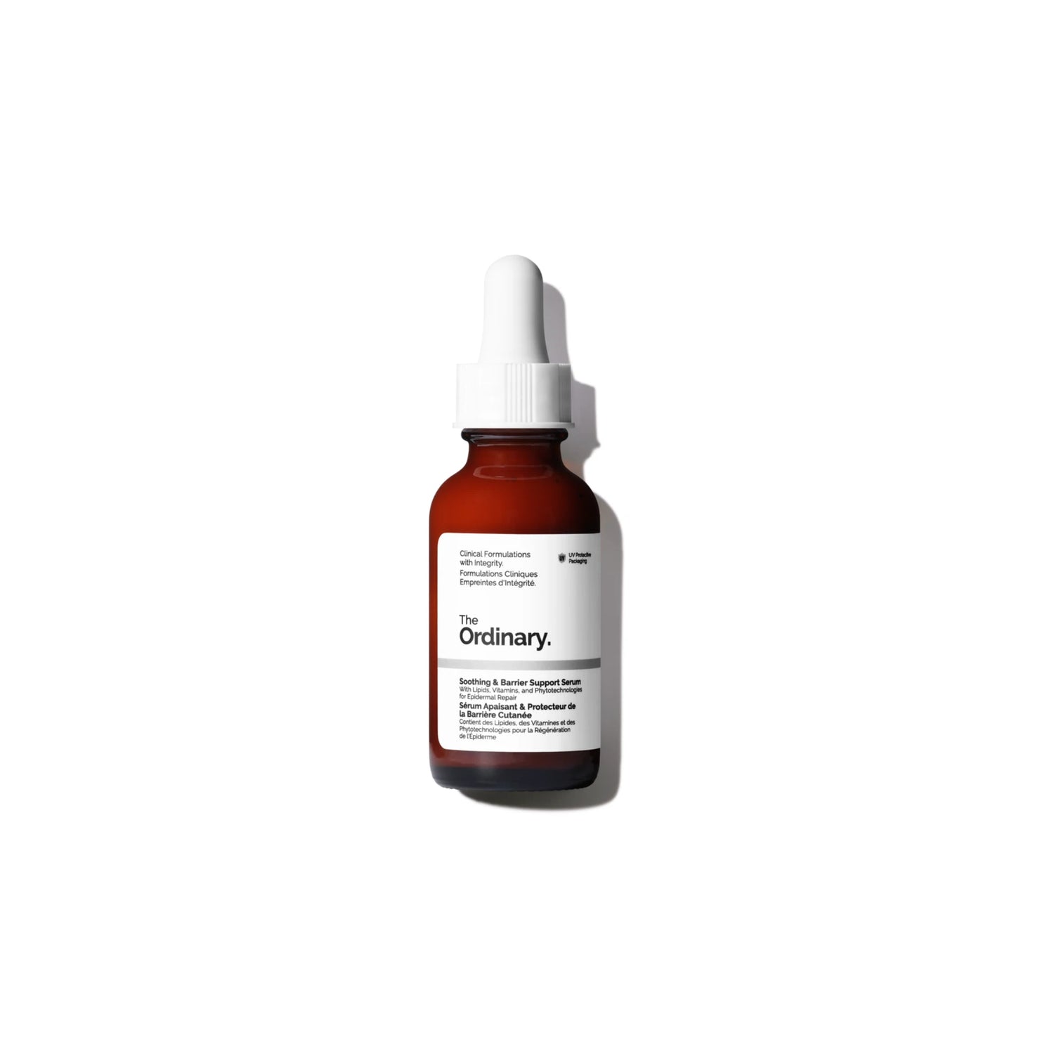 The Ordinary Soothing and Barrier Support Serum bottle in pink lightweight formula for redness and skin barrier repair.