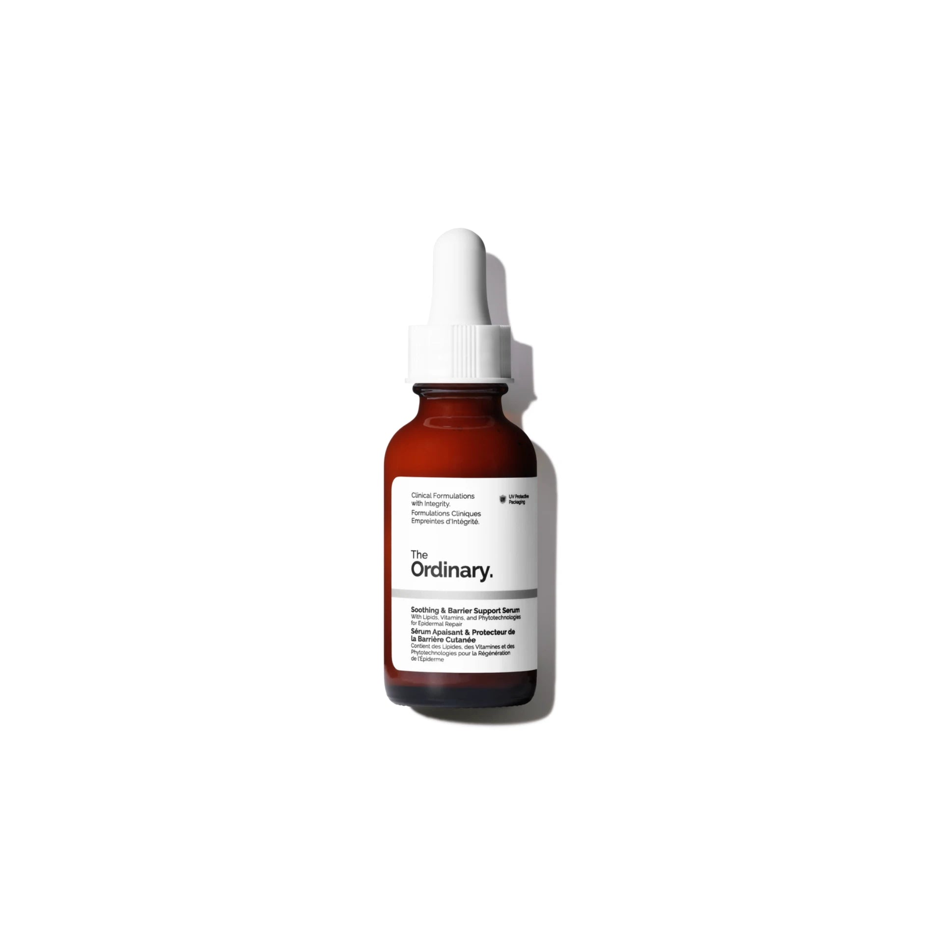 The Ordinary Soothing and Barrier Support Serum bottle in pink lightweight formula for redness and skin barrier repair.
