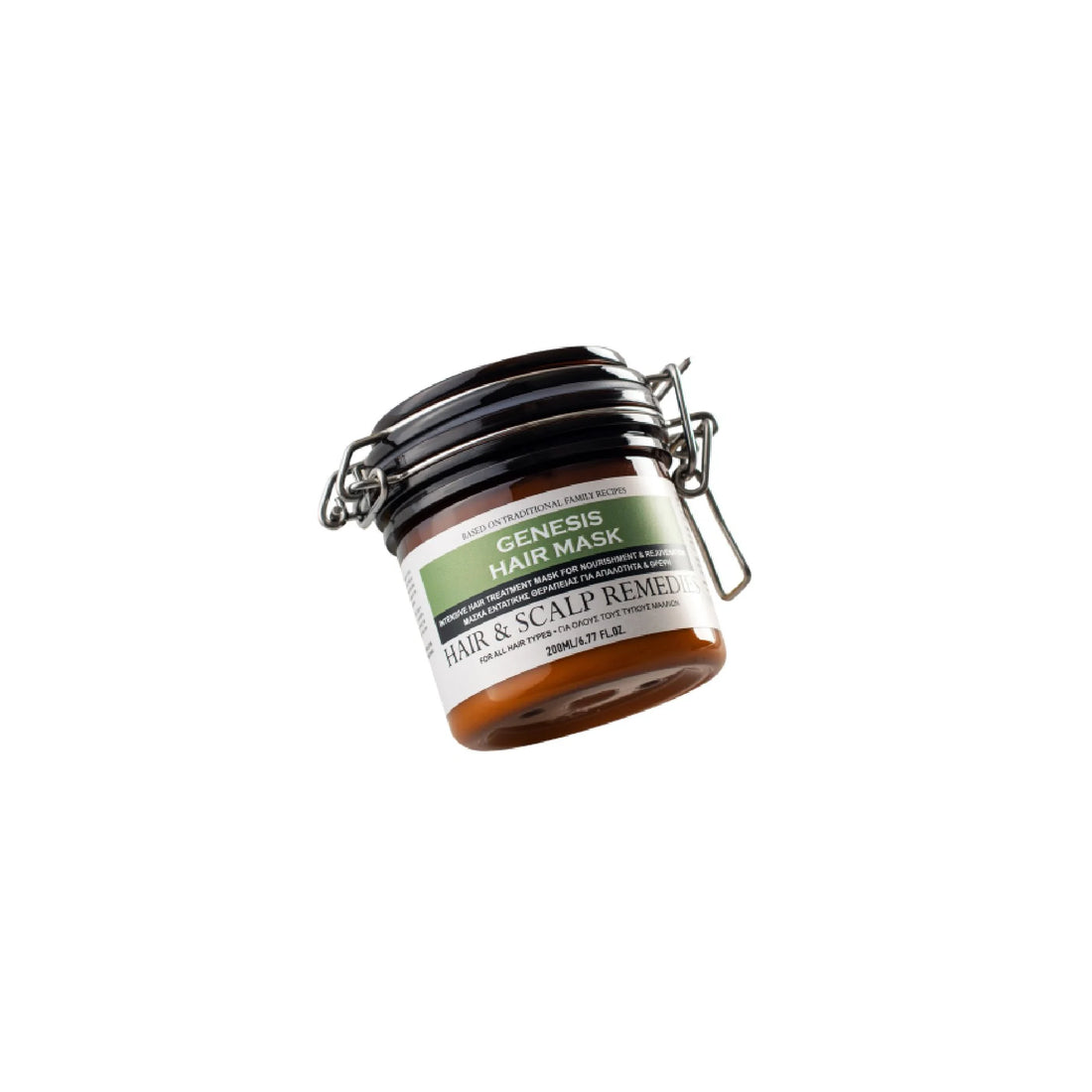 The Pionears Genesis Hair Mask for intensive nourishment and rejuvenation with amber oil, olive oil, and avocado oil, ideal for dry and damaged hair.